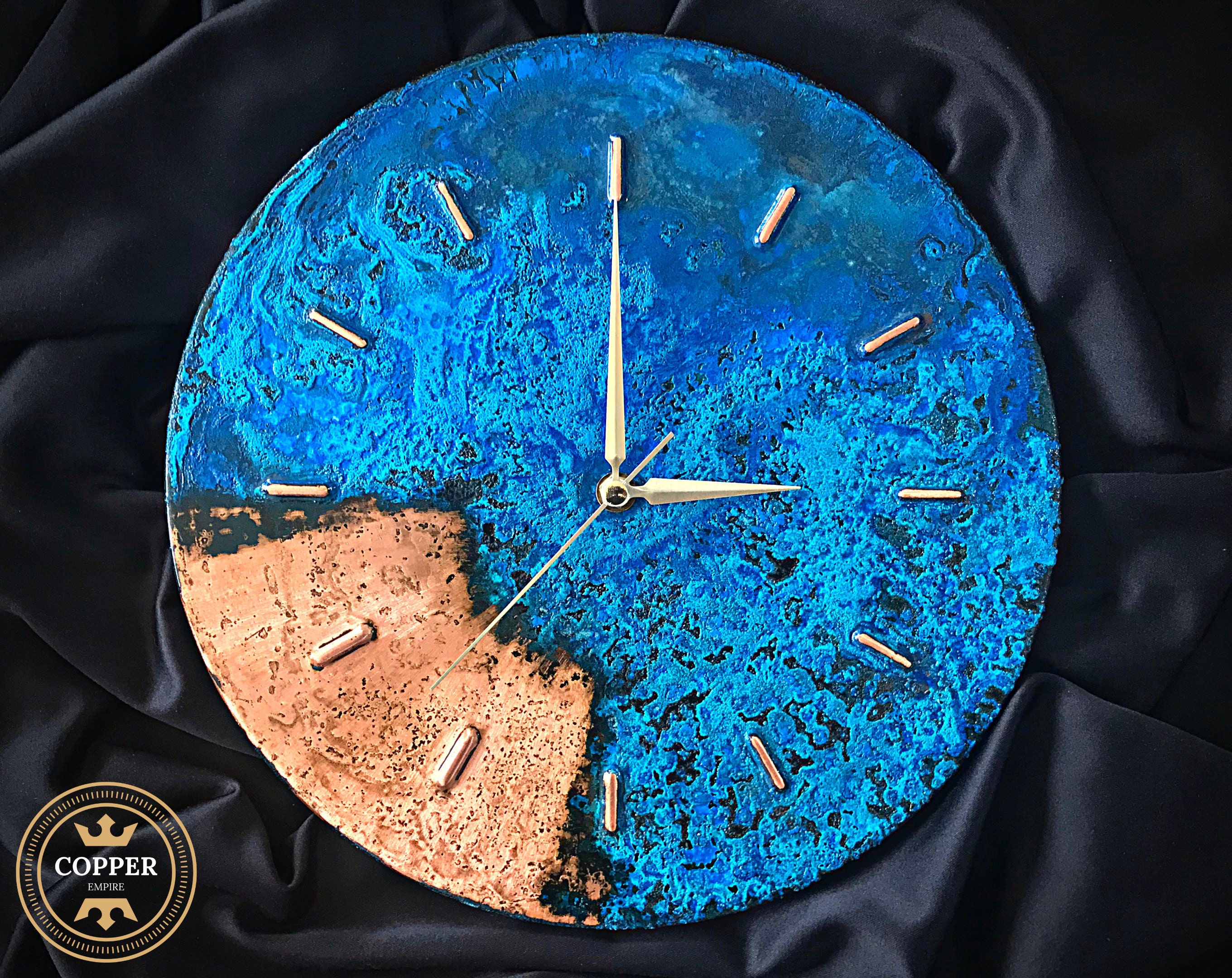 Blue Patina Copper Wall Clock, Copper Wall Decor, Copper Wall Art
