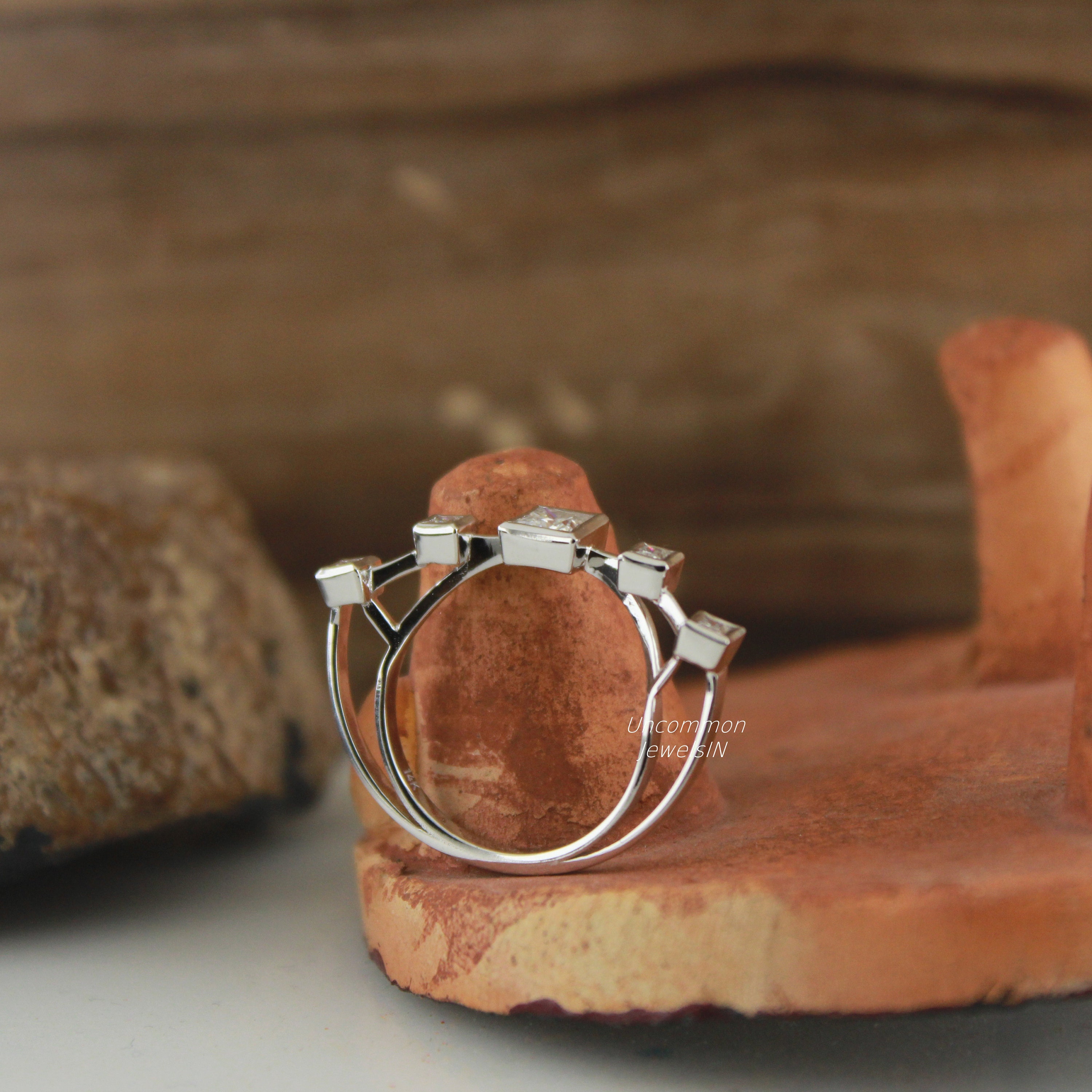 contour ring, bezel set moissanite ring