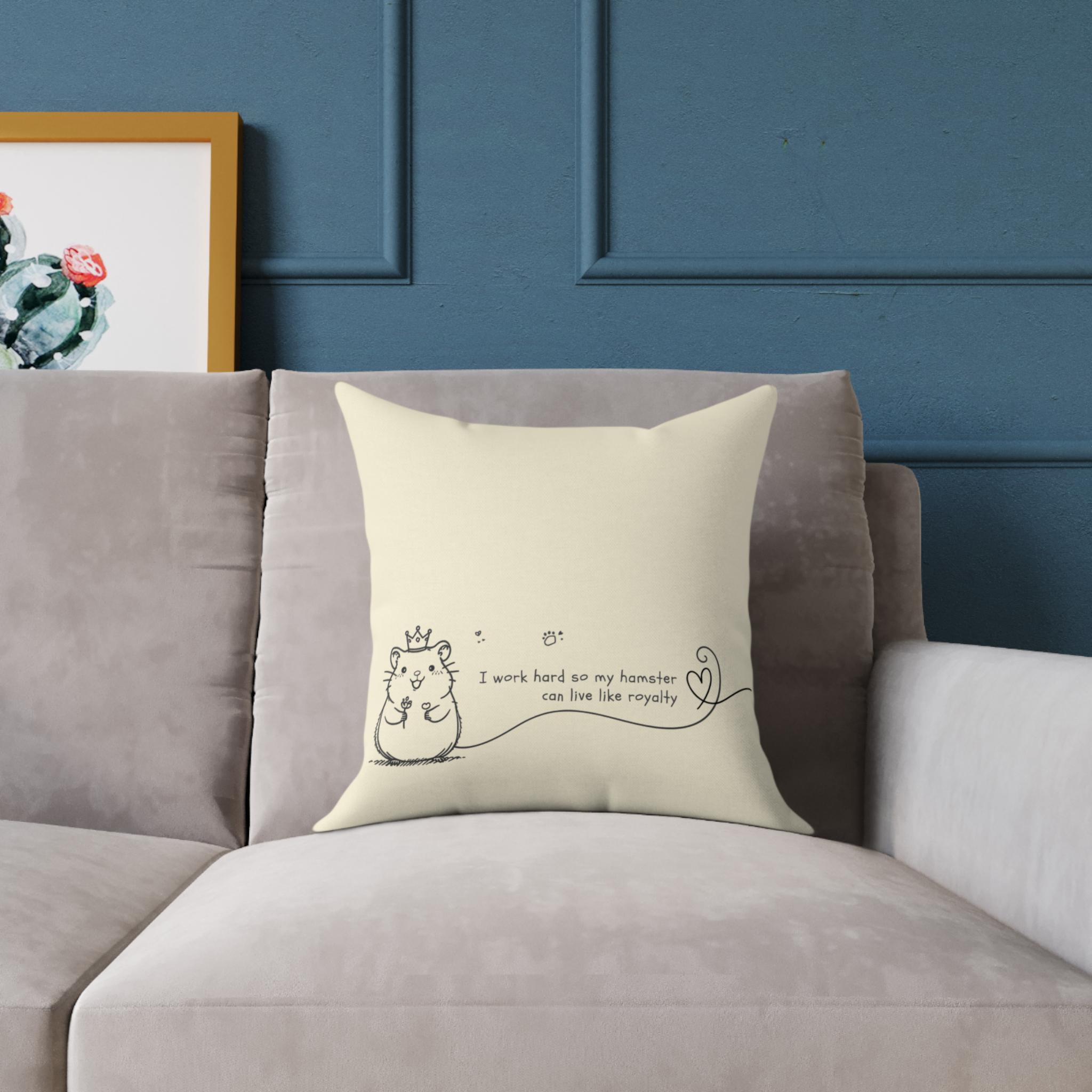 Minimalist line art throw pillow featuring a crowned hamster, cushion for sofa