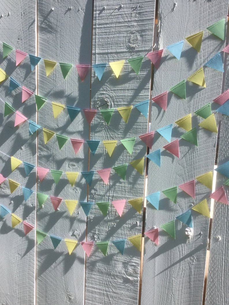 triangle bunting garland in pastel pink yellow mint and blue