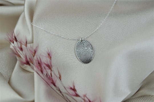 Actual Fingerprint Necklace, Memorial Fingerprint Necklace in Sterling Silver