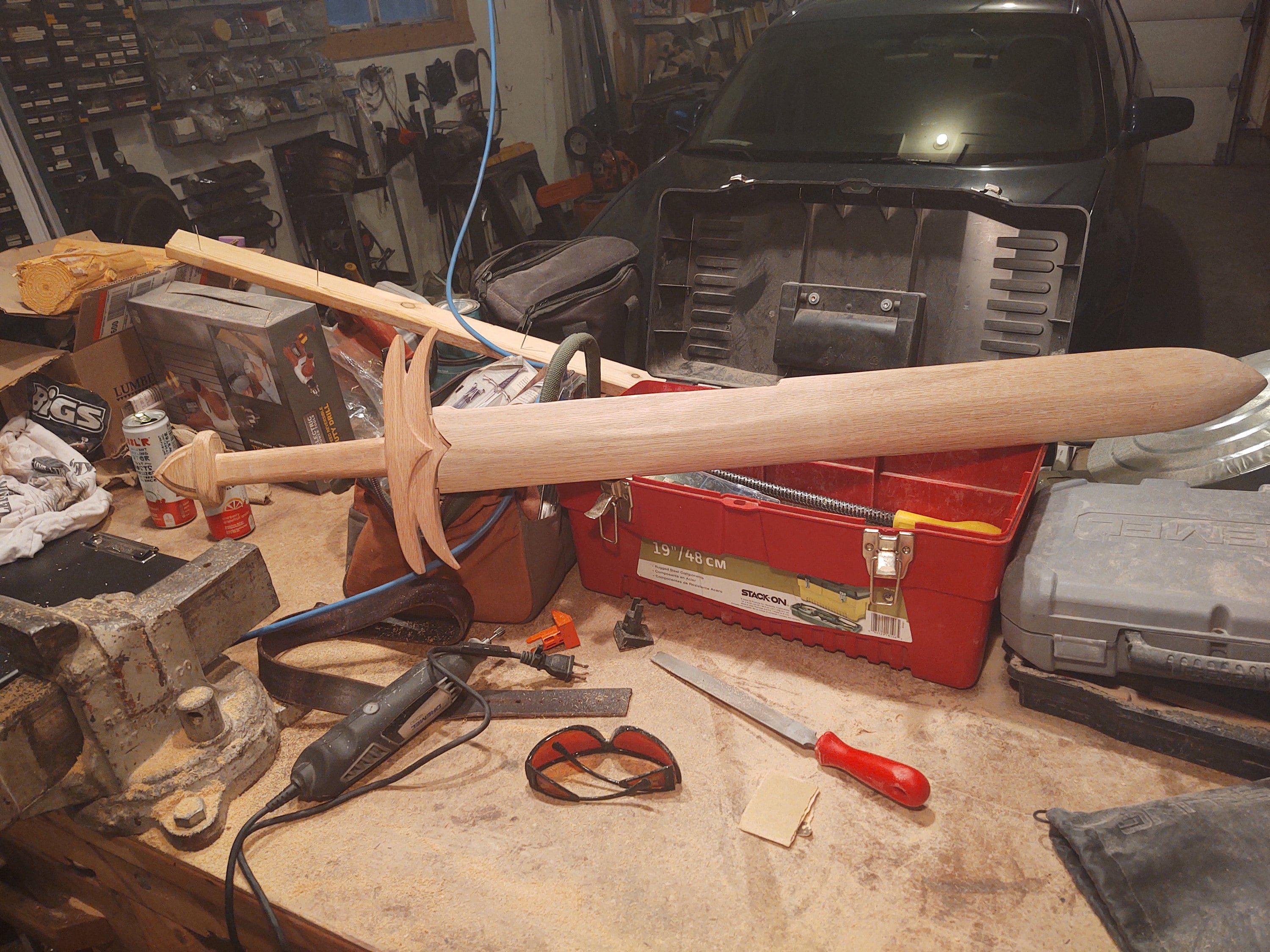 The Scabbard, carved and sanded, ready for paint.
