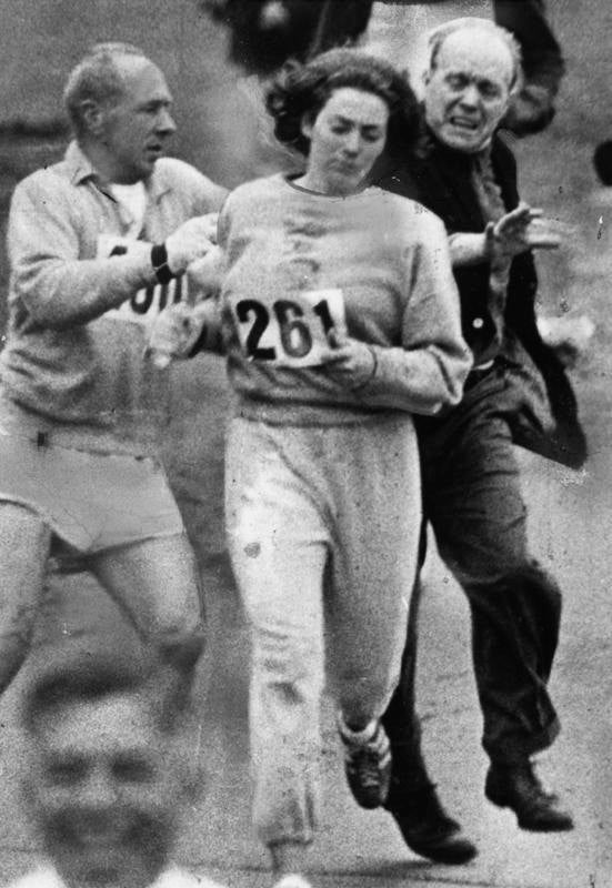 Kathrine Switzer being chased at the Boston marathon