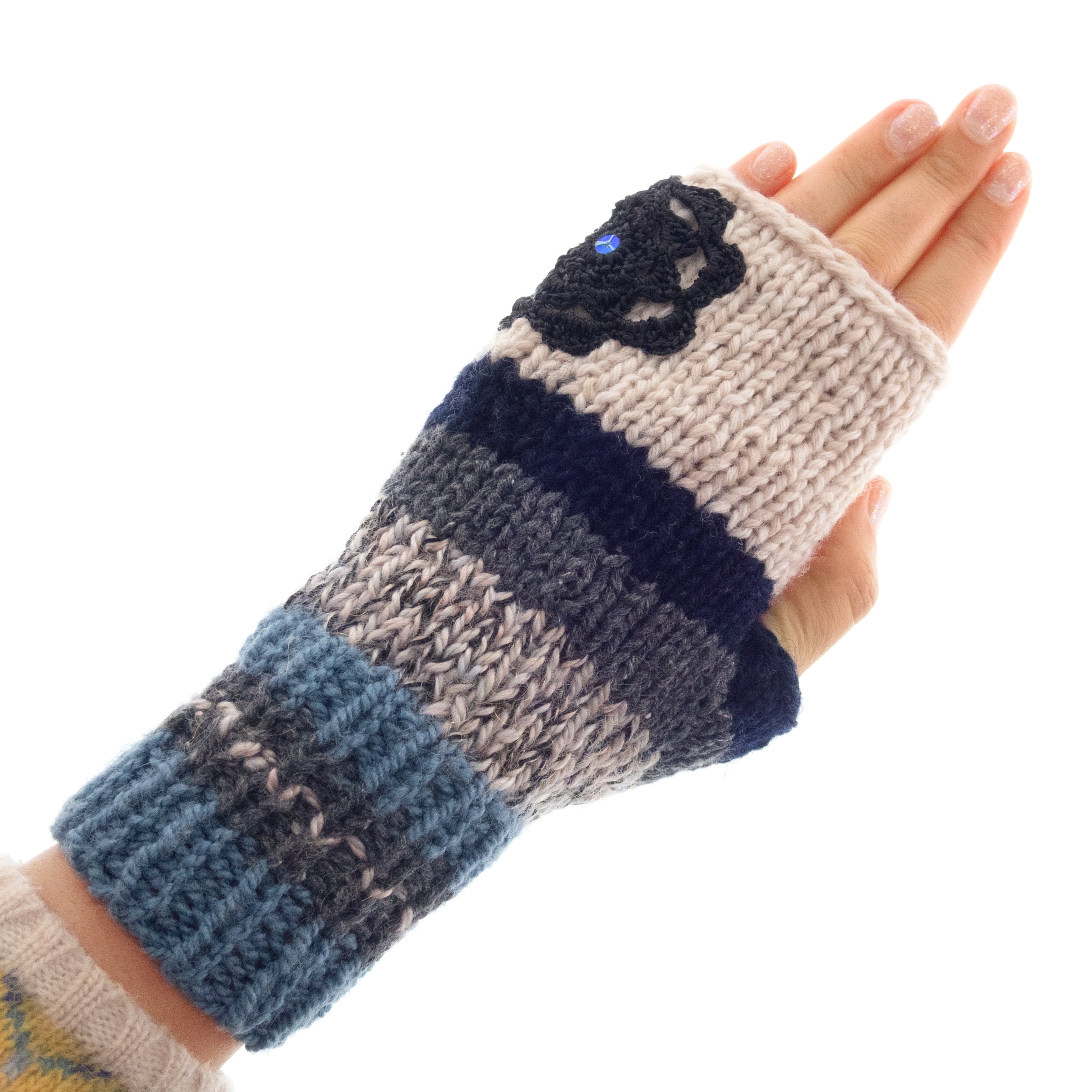 Crochet Mittens Fingerless Gloves with Flowers