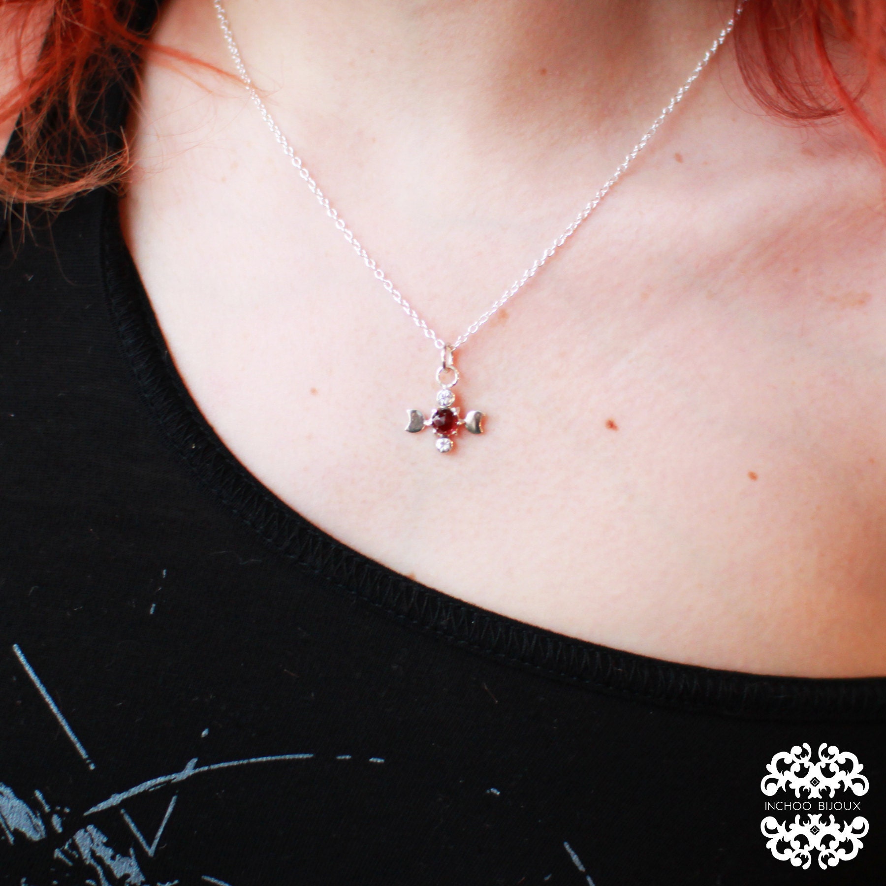 garnet moon necklace celestial pendant january birthstone