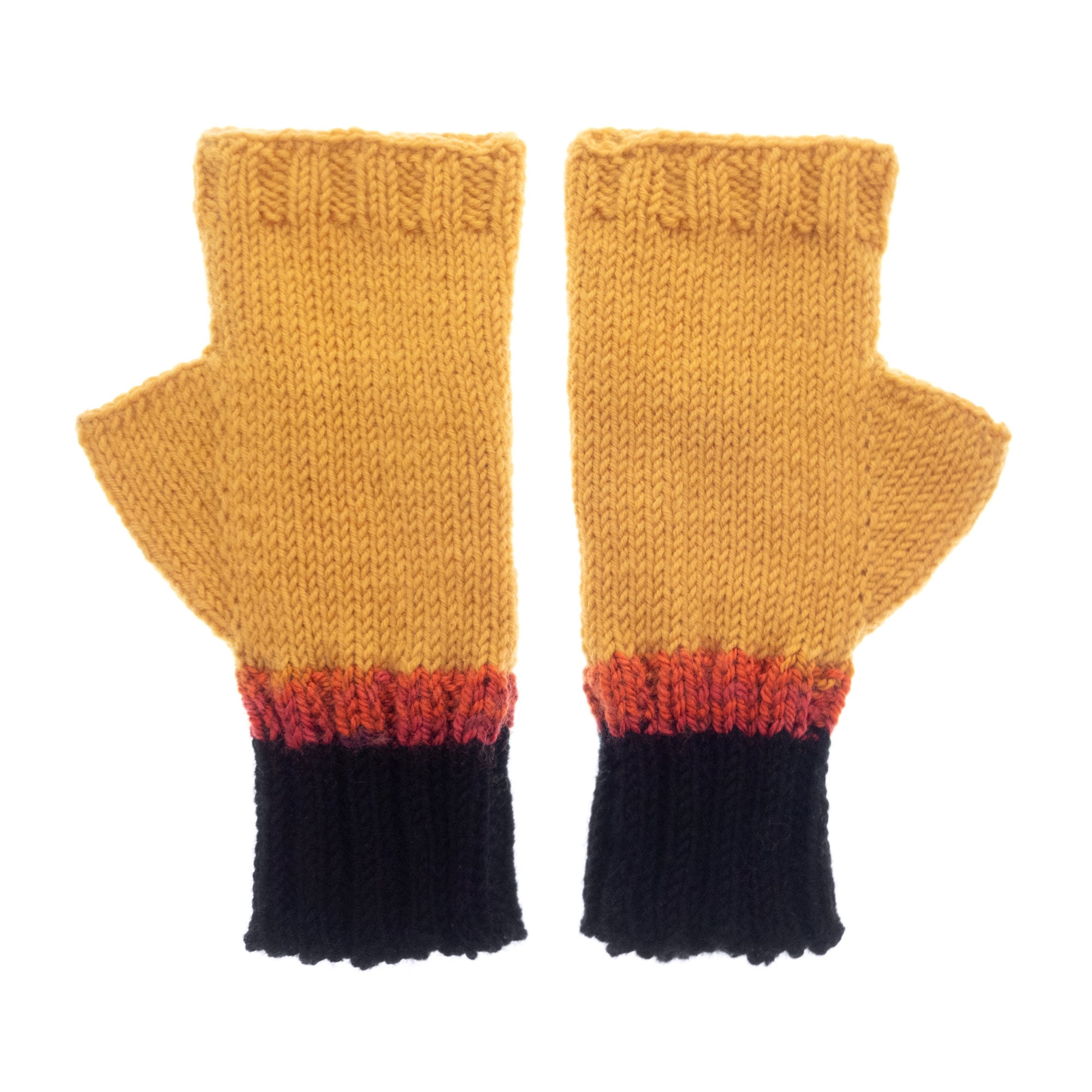 yellow fingerless gloves with owls