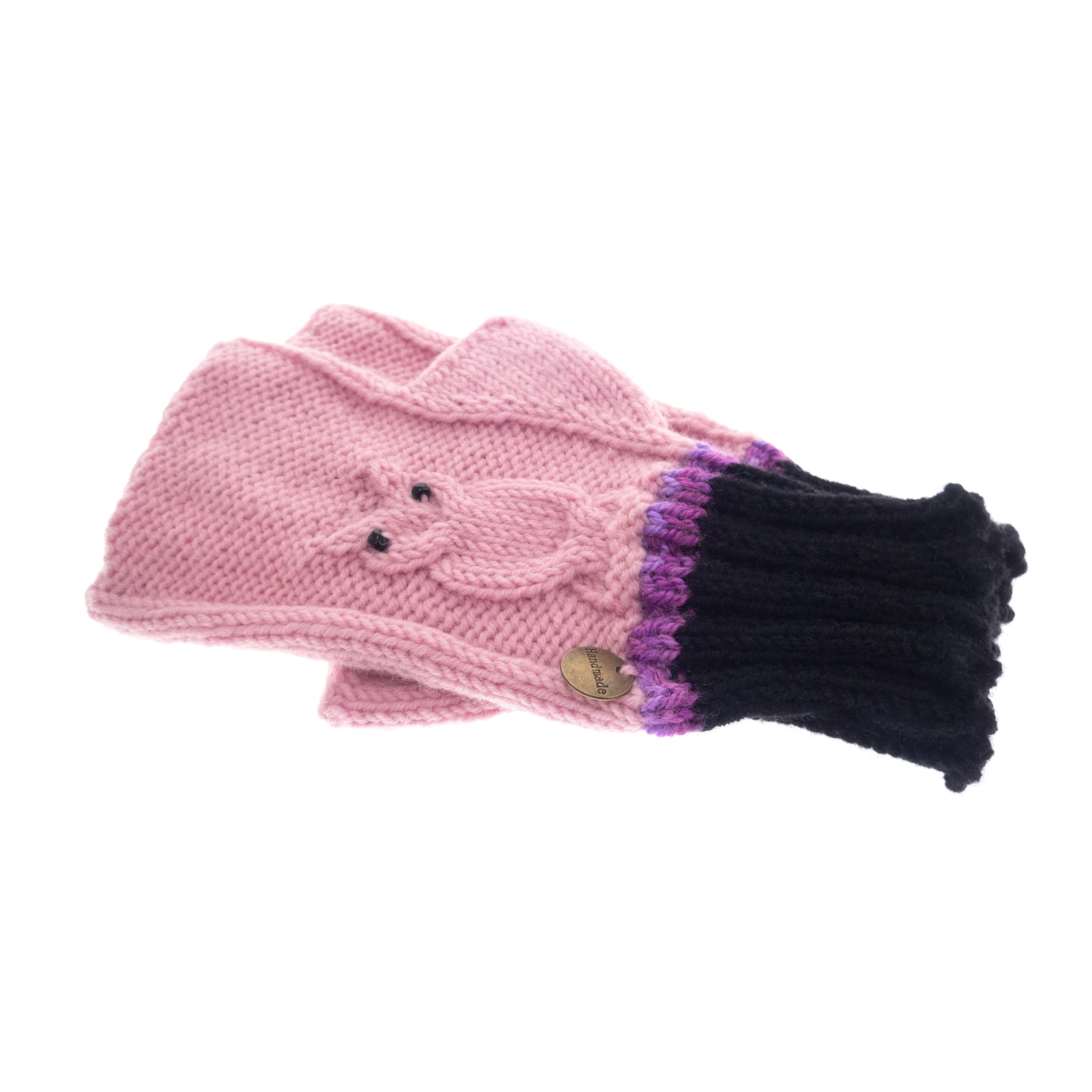 Crochet Mittens Fingerless Gloves Pink Owls