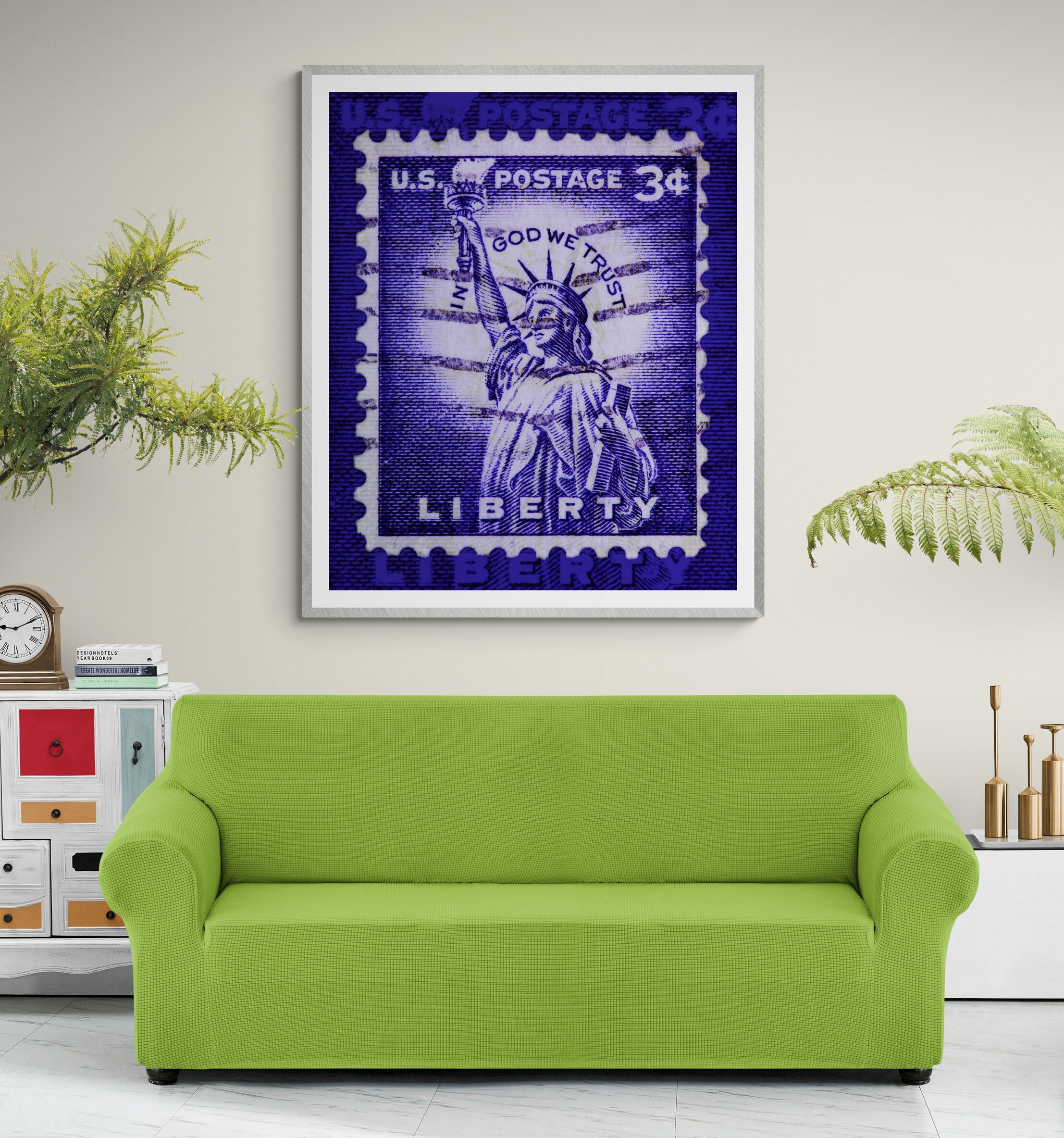 statue of liberty fine art print- blue limited edition postage stamp art by deborah pendell- blue limited edition print