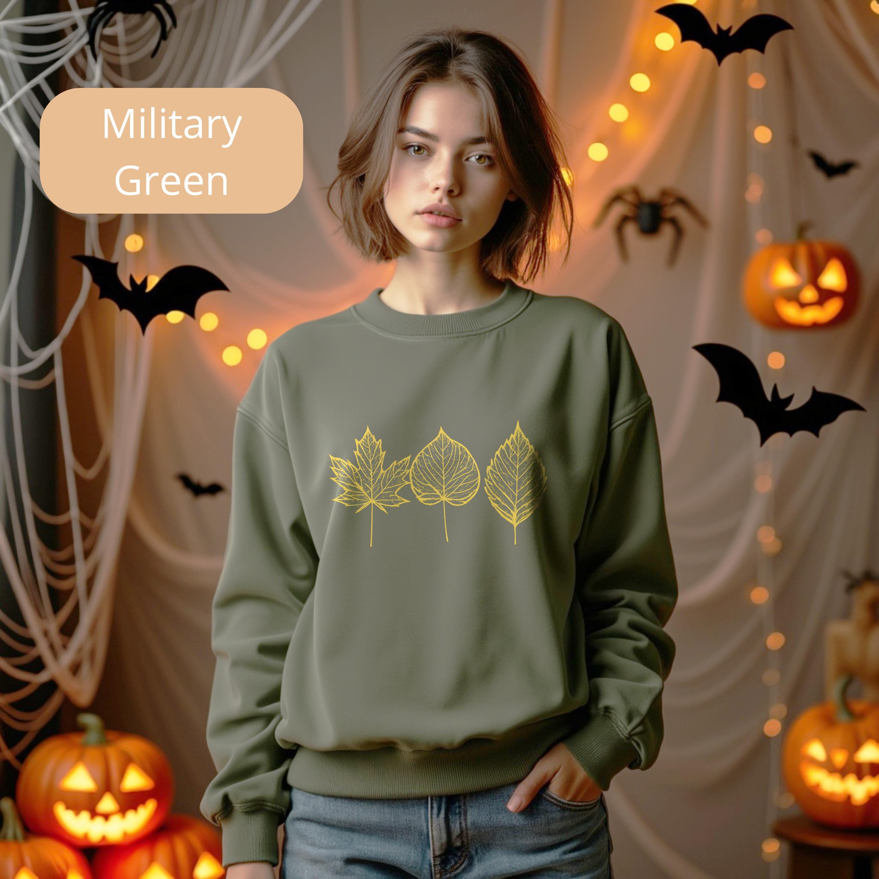 Golden Fall Leaves Womens Halloween Shirts, Autumn Leaf T-Shirt, Autumn Leaves Tee, Womens Fall Shirt, Thanksgiving Gift For Her