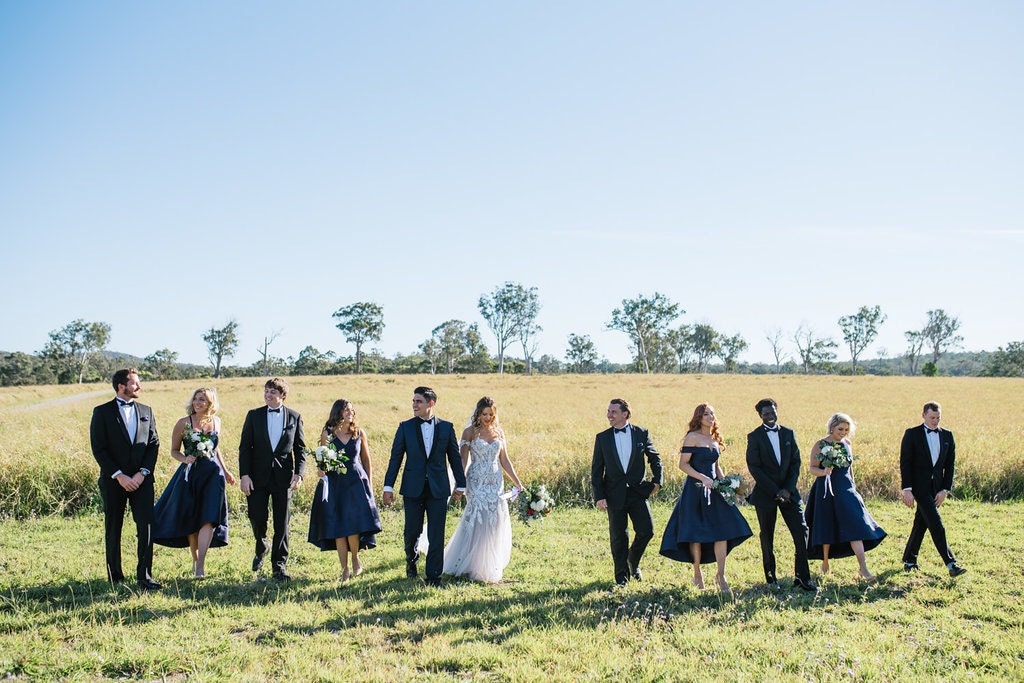 Photo of bridal party with groomsmen and bridesmaids