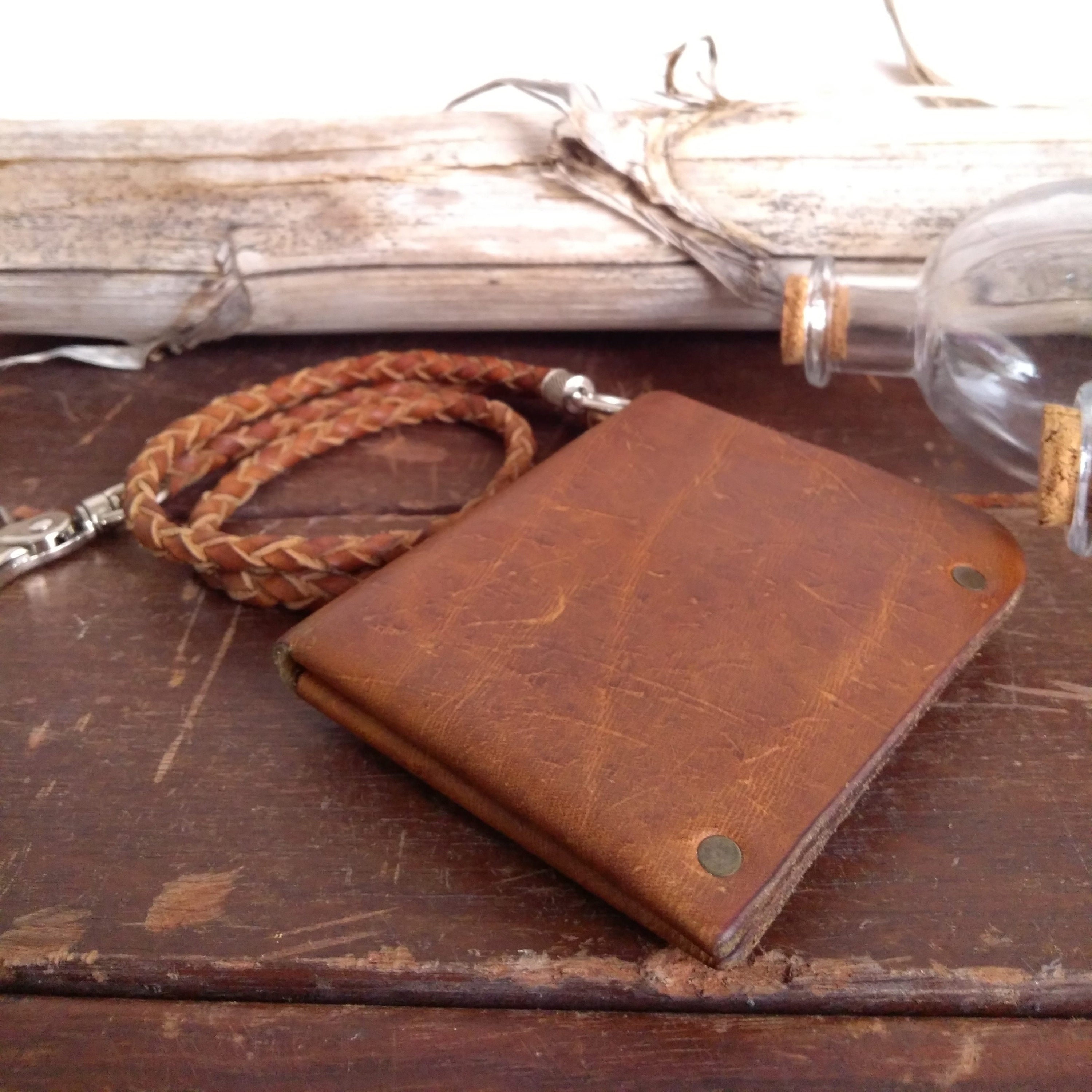 leather slim wallet chain wallet