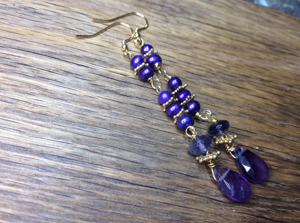 Amethyst and pearl earrings