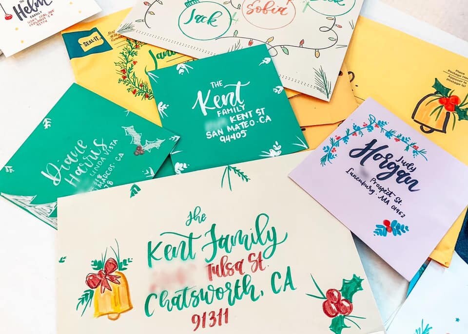 christmas themed envelopes addressed