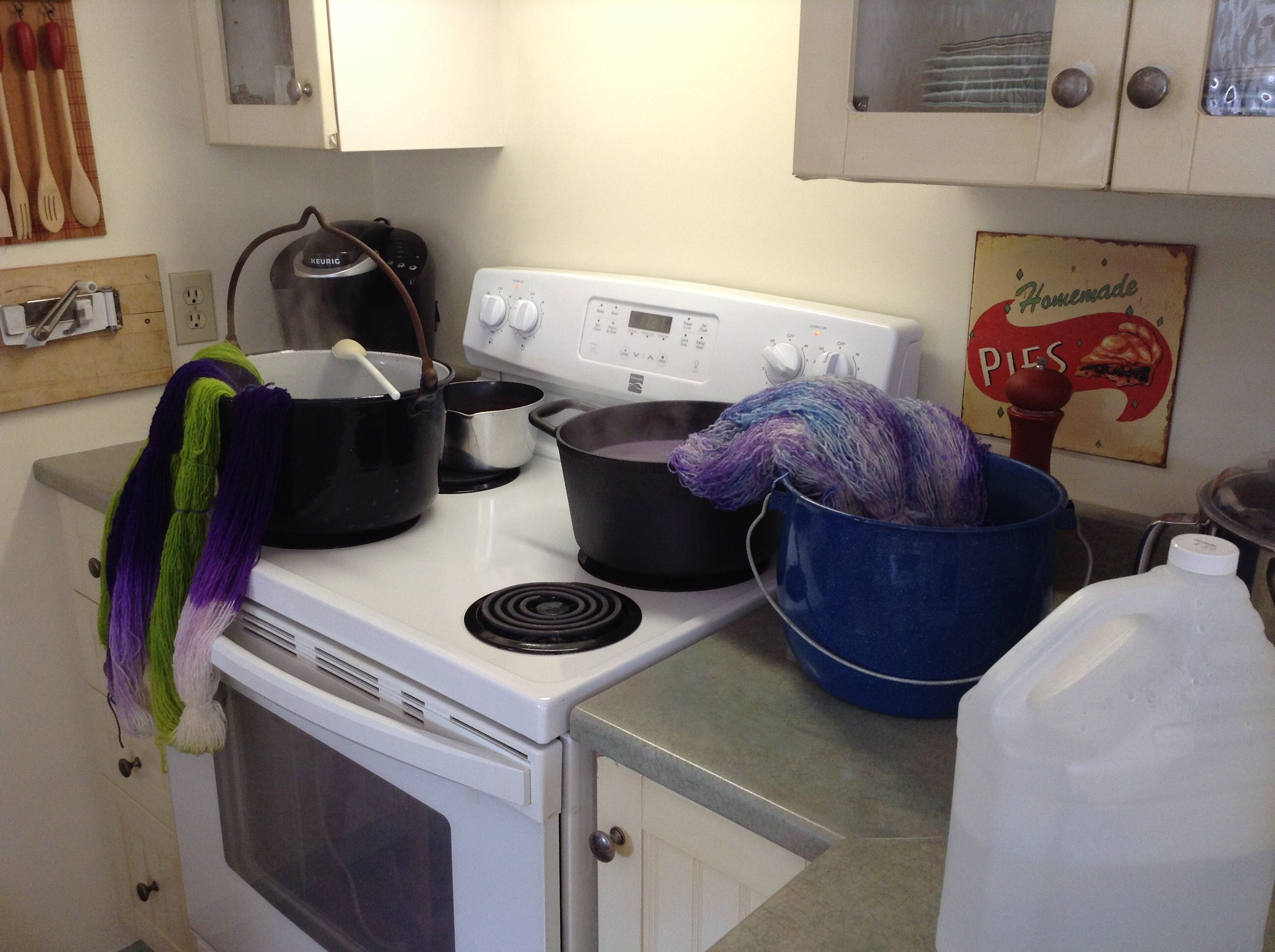 Doing some multi colours. Notice the homemade pies ....not today!