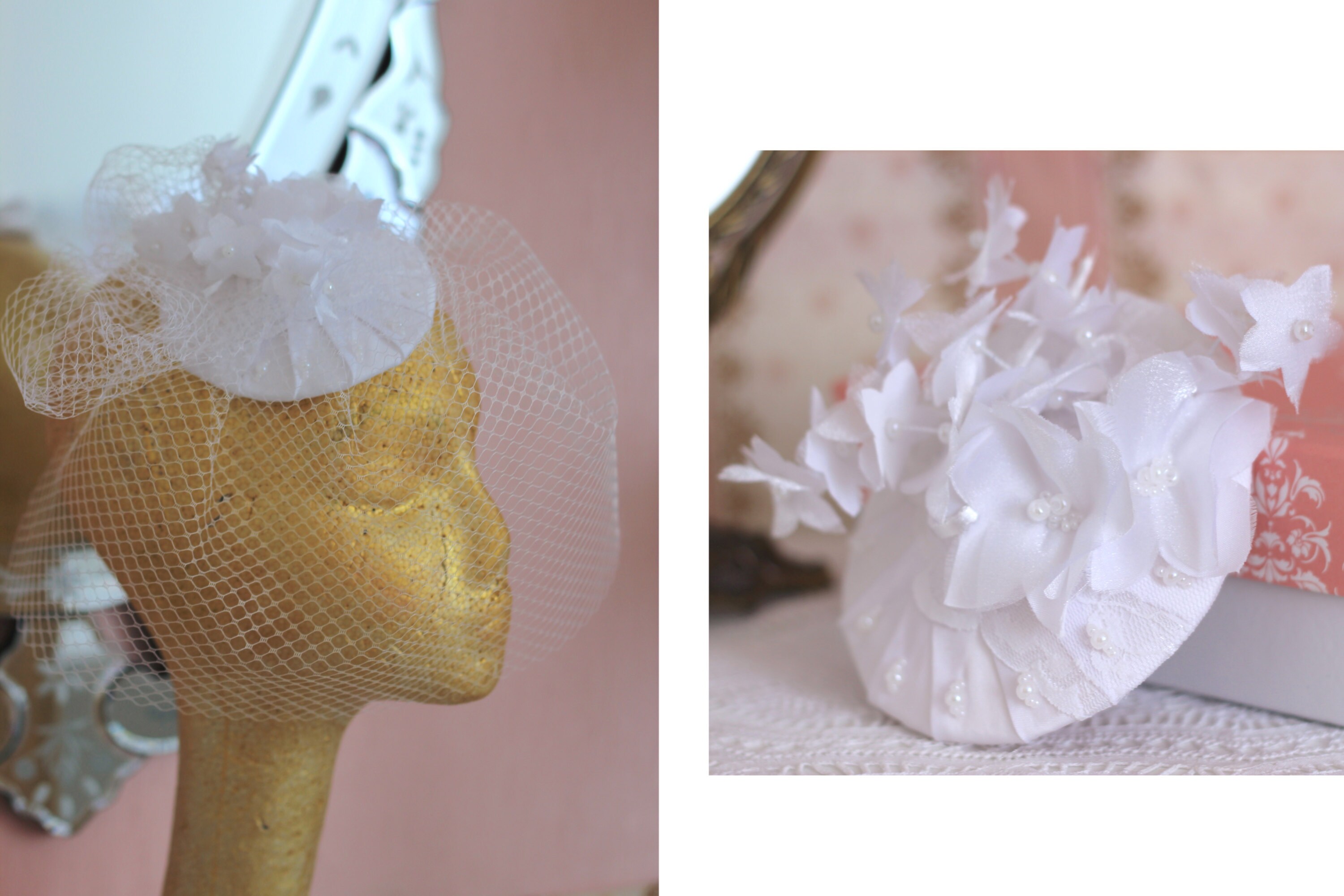 Versatile fascinator mini hat for brides. It can be can uses with or without birdcage veil, by Elizabete Munzlinger