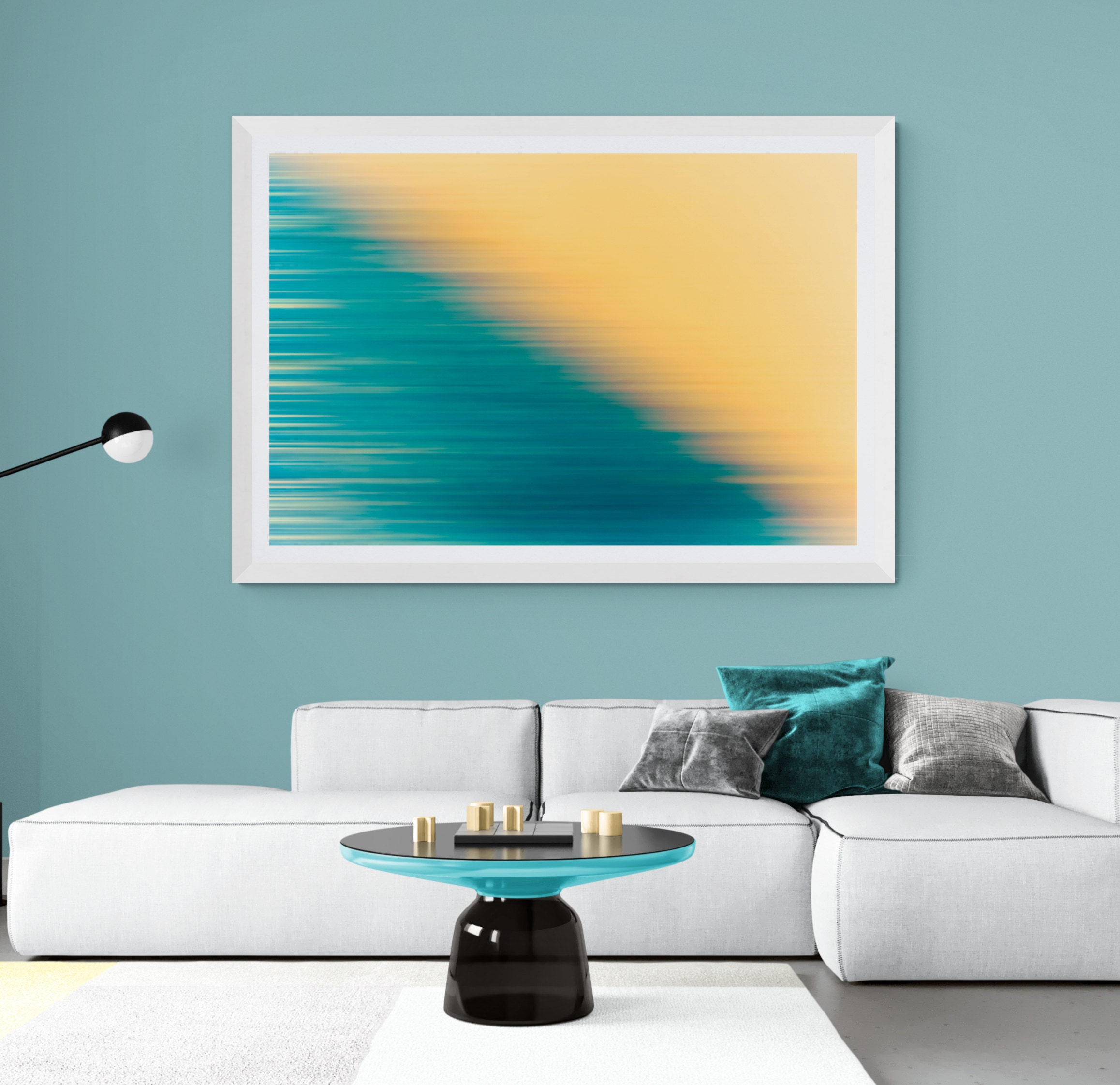 Blue yellow abstract wall art- blue abstract art- yellow abstract art- landscape abstract wall art
