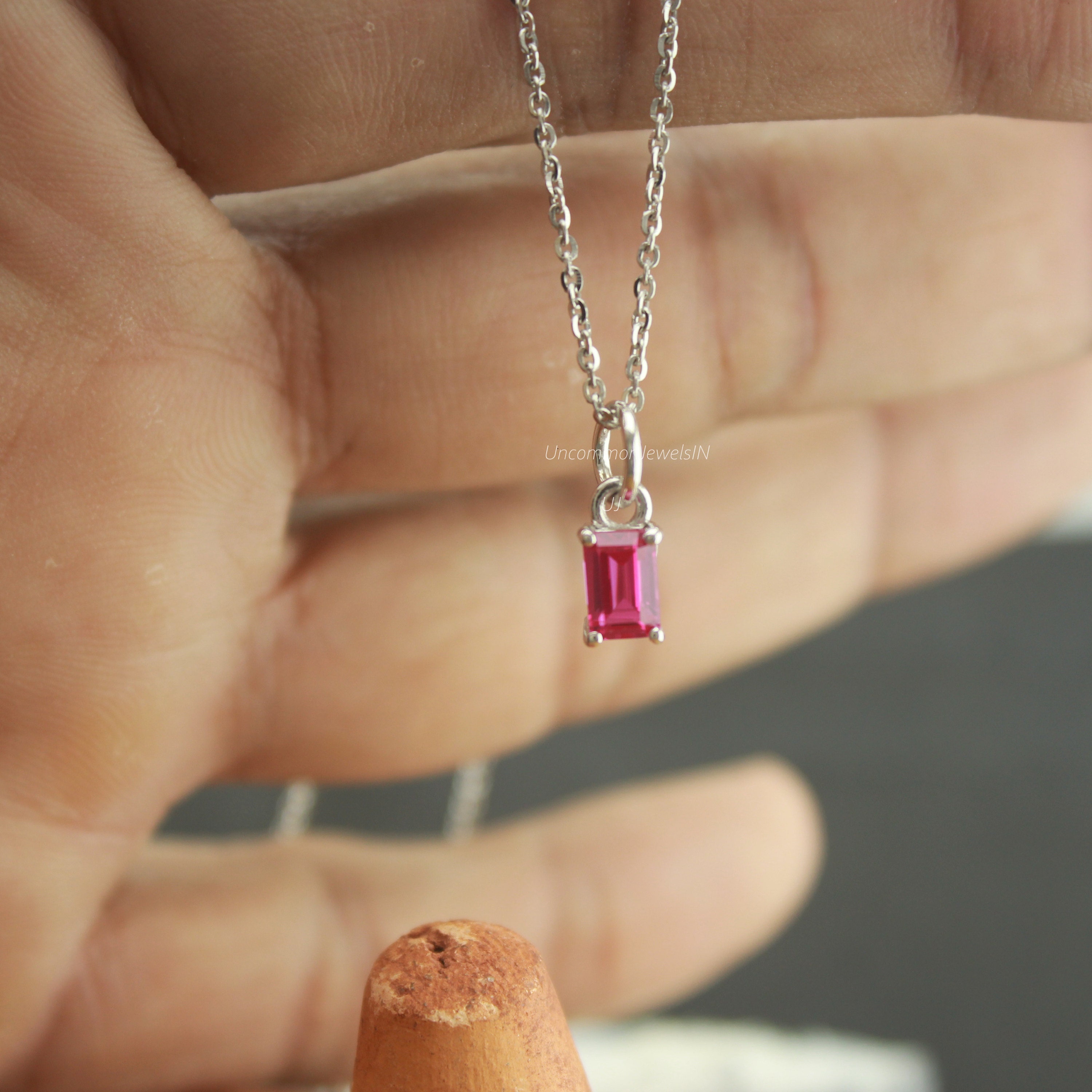 10k White Gold Lab Pink Sapphire Charm, Birthday gifts, Engagement Gifts, Daily wear charm, UncommonJewelsIN