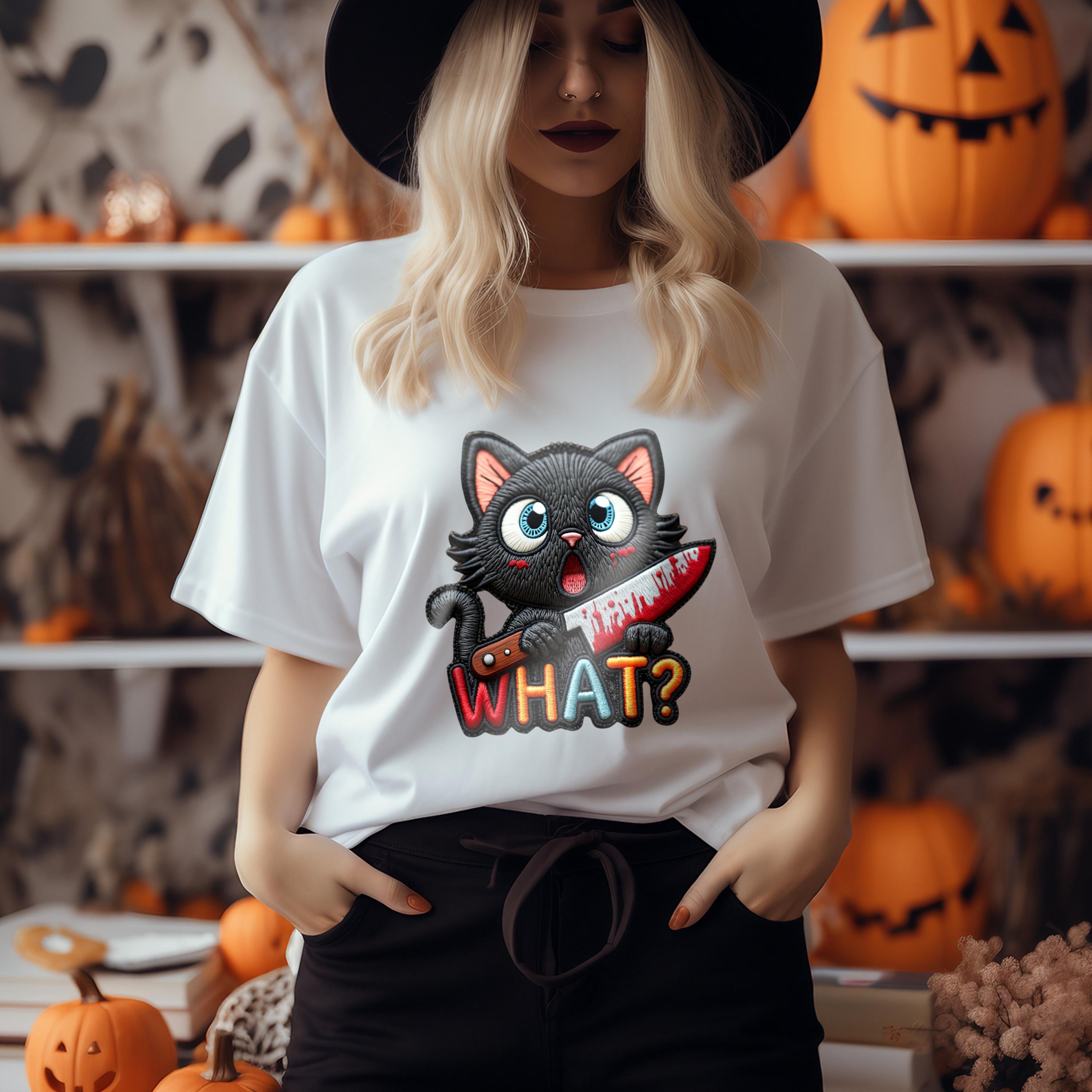 Black Cat Womens Halloween Shirts – Funny Cat What Hoodie – Spooky Witchy Sweatshirt – Gothic Cat Lover Gift