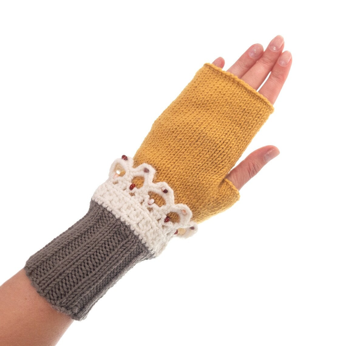 Ladies Cashmere Gloves, Knit Fingerless