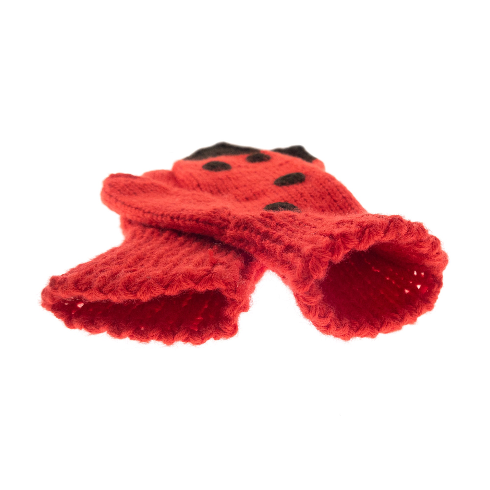 adults mittens, warm knitted winter mitts with ladybug theme