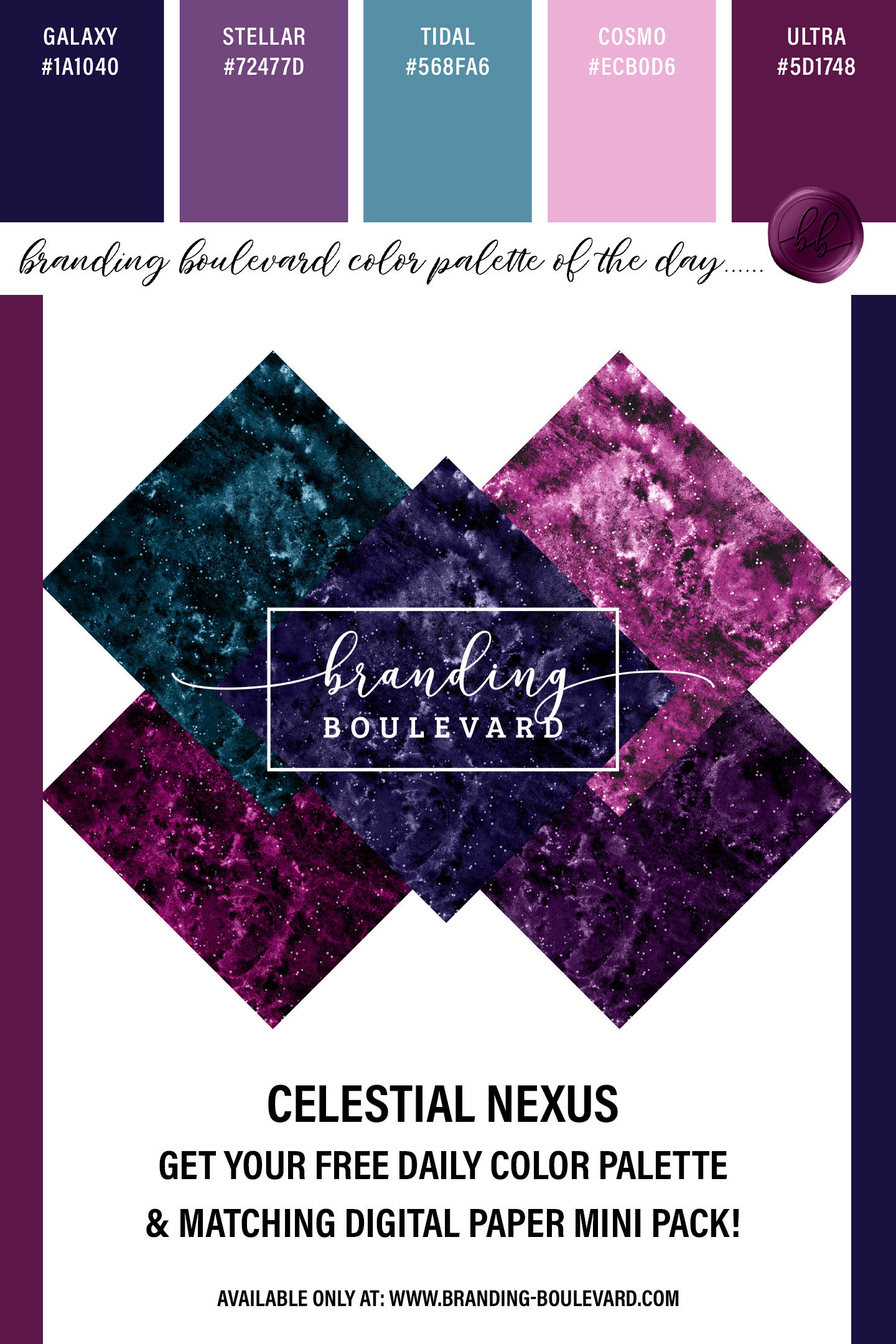 Free Galaxy Digital paper Pack - Celestial Nexus Color Palette and Free Backgrounds