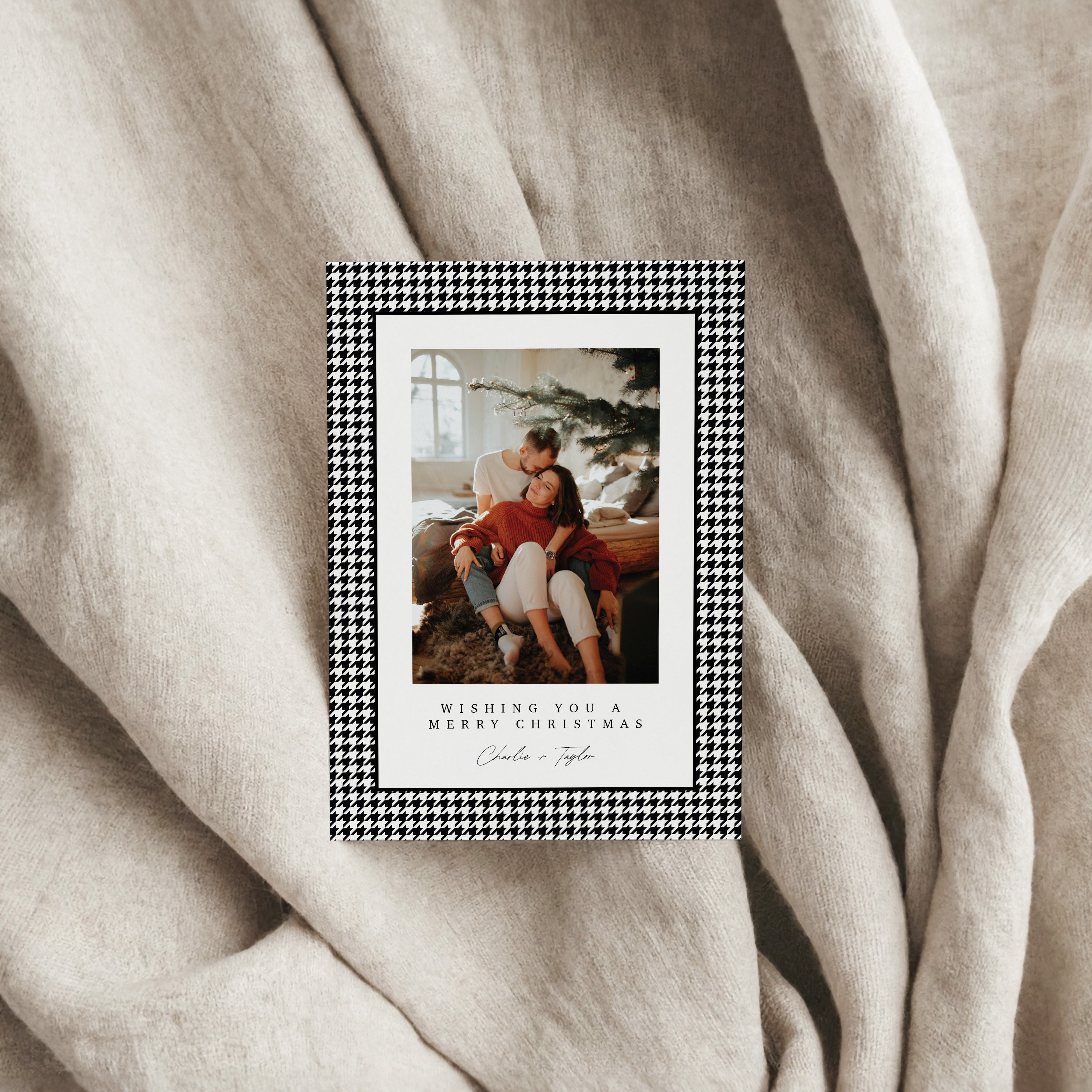 Houndstooth pattern christmas card