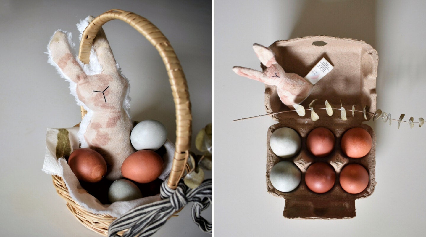 naturally dyed Easter eggs on display