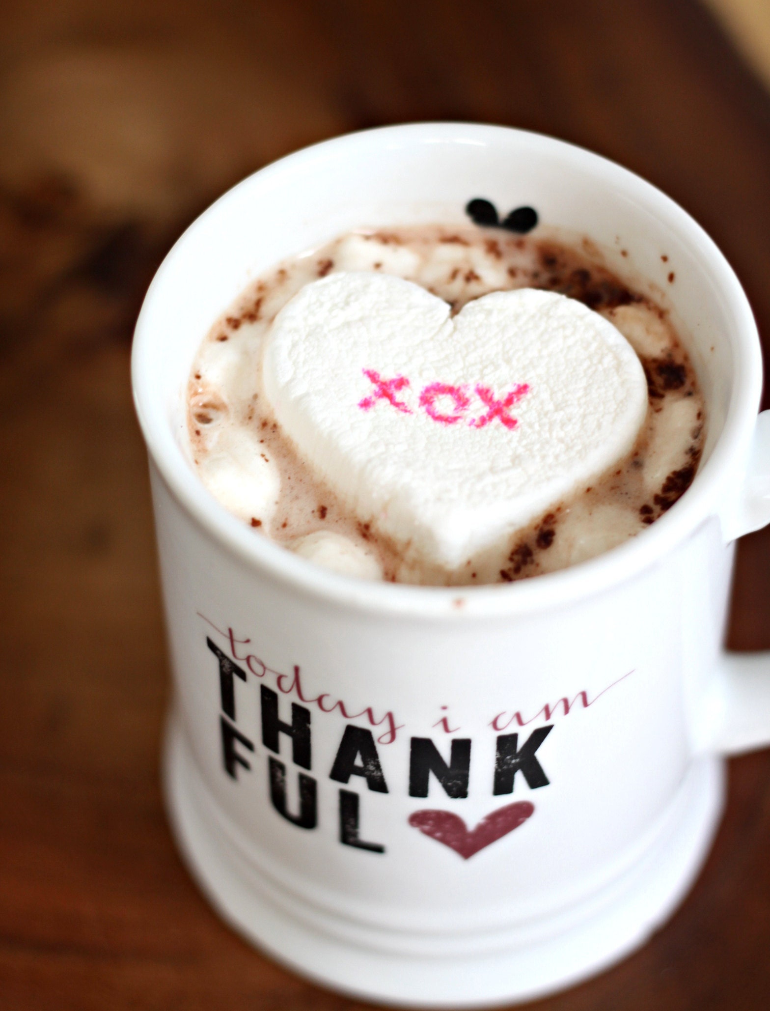 valentine mug with cocoa and heart marshmallow
