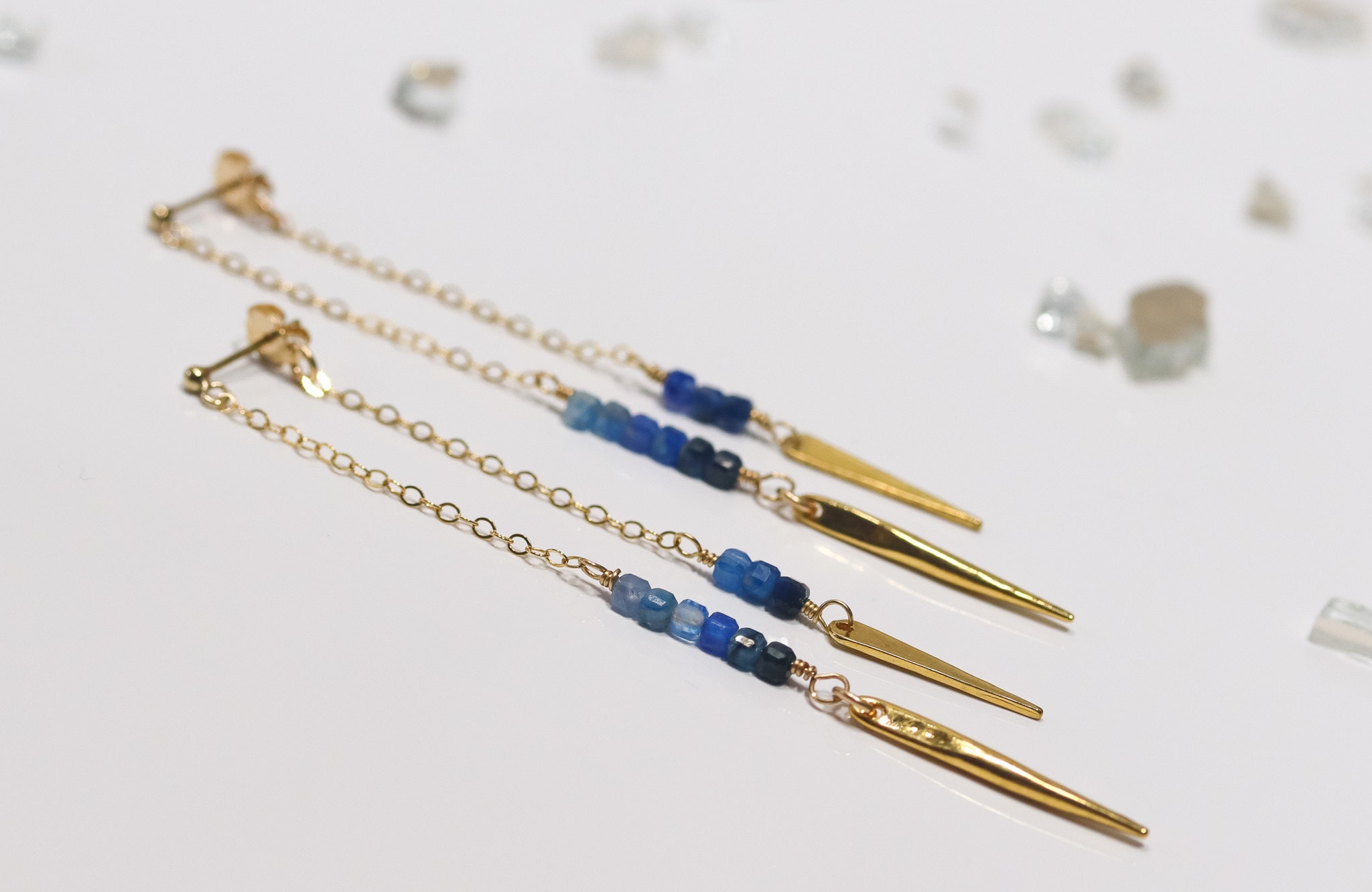 Kyanite Front and Back Gold Earrings