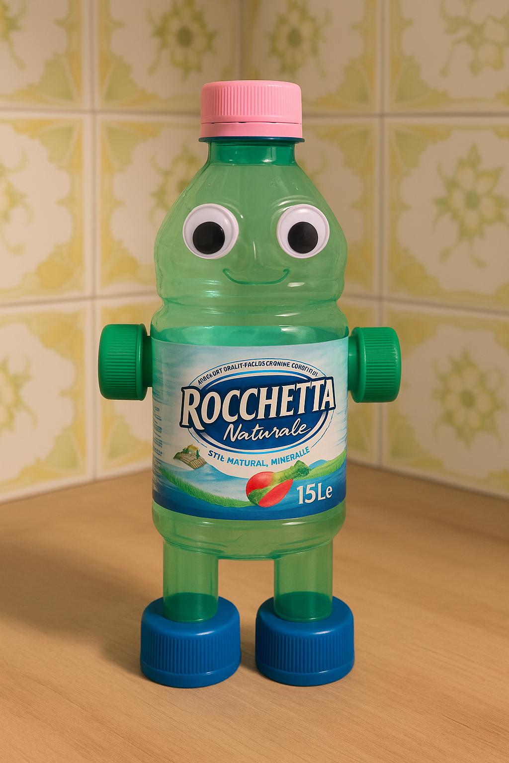 Brinquedos recicláveis • Crie um foguete, carrinho ou robô com crianças. • Use tampas e rótulos como parte do design.