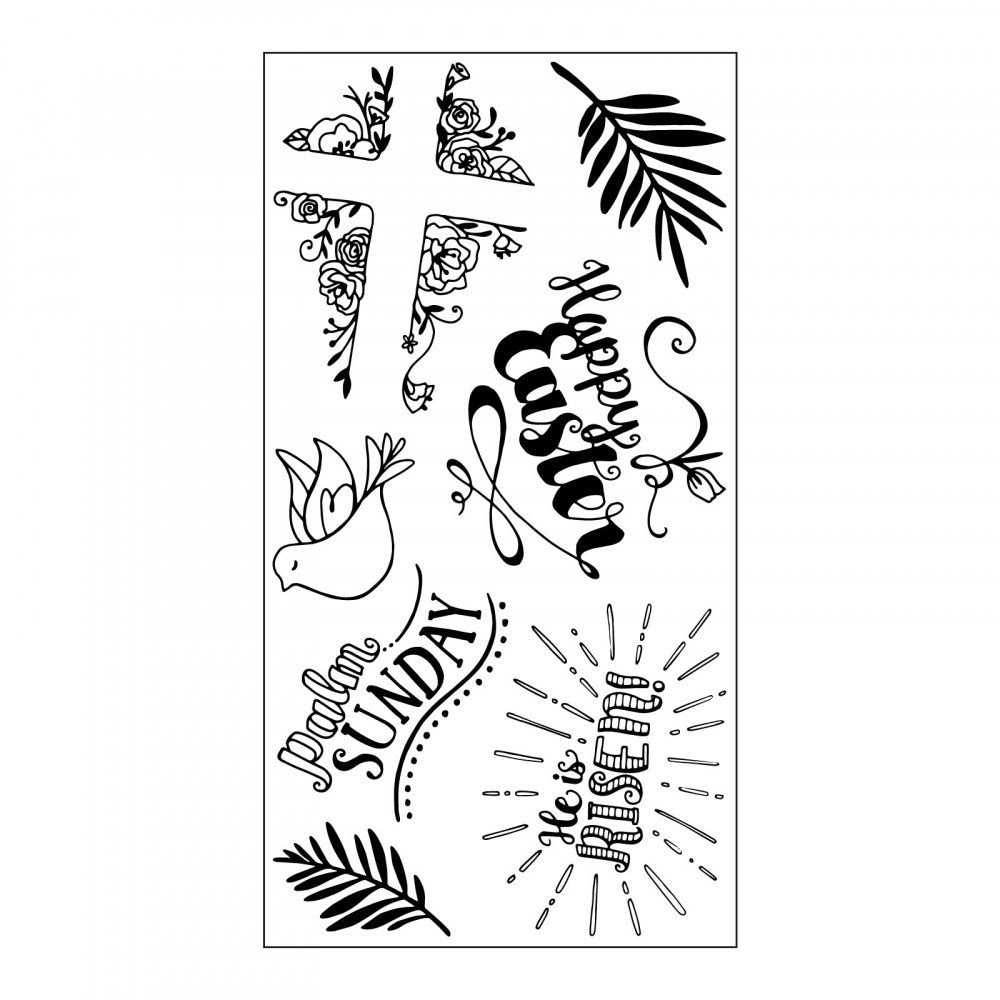 Sizzix stamp set for Easter with cross palm Sunday he is risen