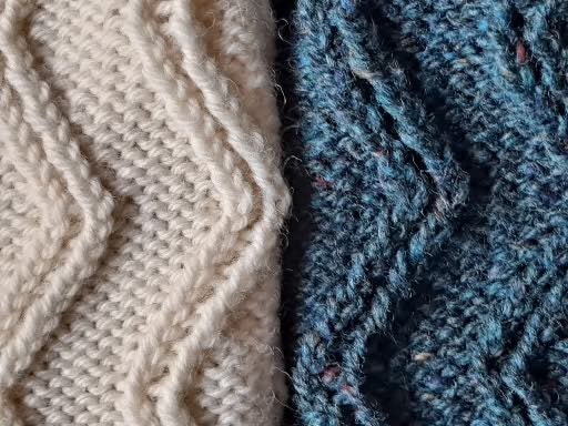 close-up of cable knit zig-zag pattern