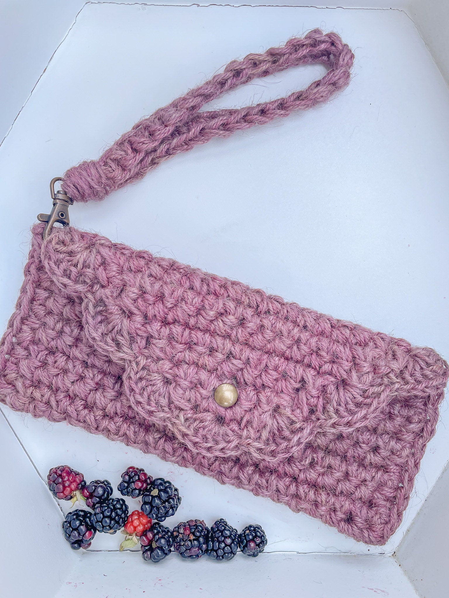 Crochet Wristlet hand dyed with blackberries