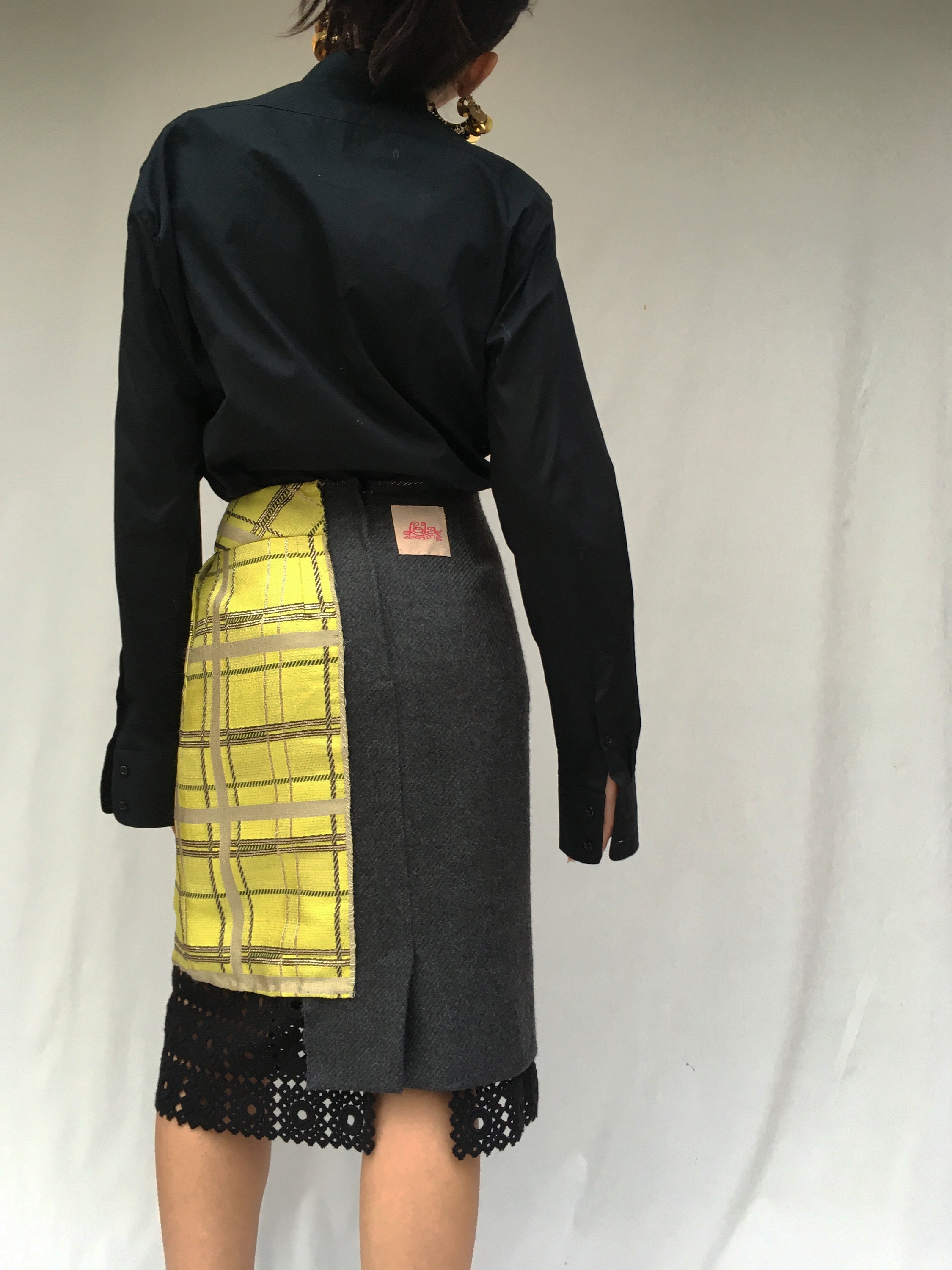 deconstructed skirt and jacket from selected vintage items. sustainability in the creative recovery of high quality waste clothing LOLA DARLING