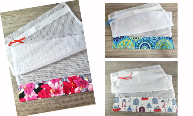 A pretty collection of laundry bags which are perfect for pre-washing quilt fabrics.