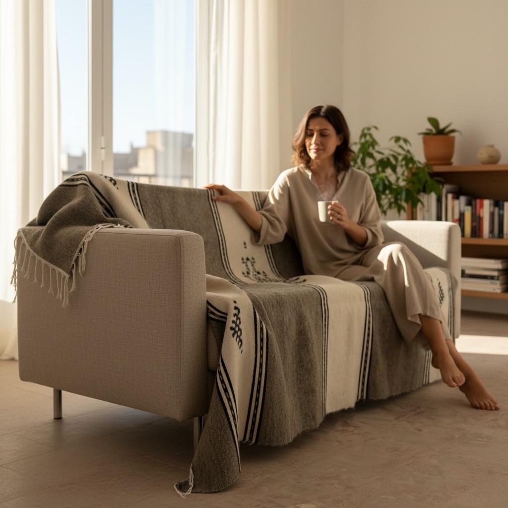 life style blanket folded on a sofa