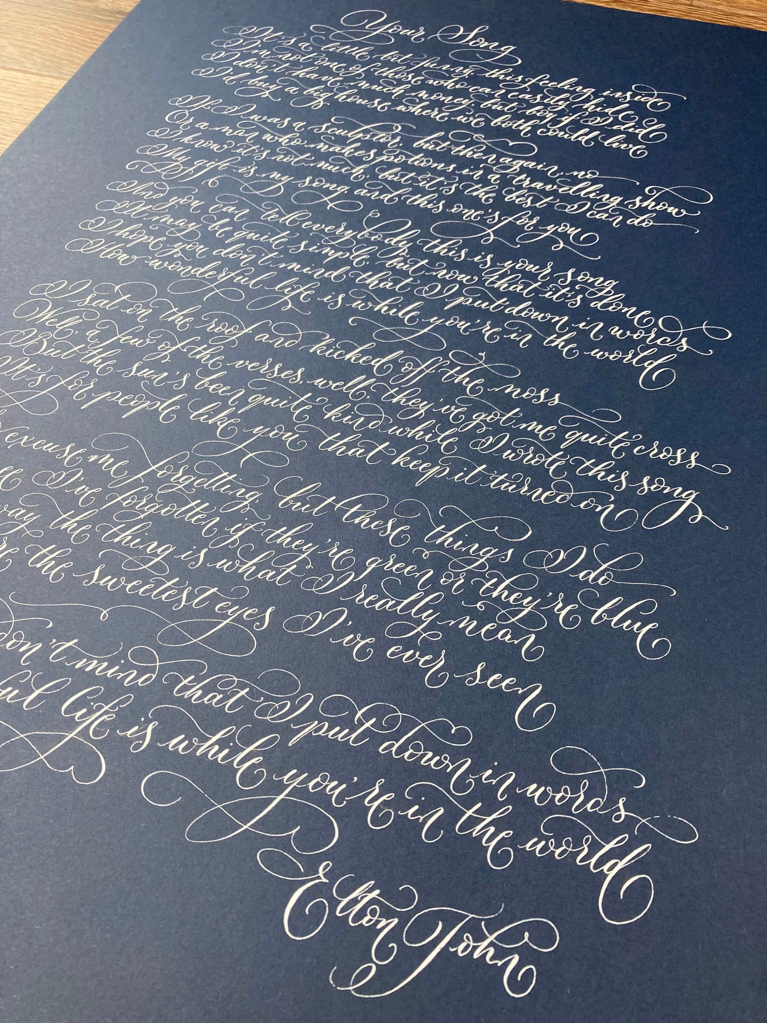 Your Song by Elton John lyrics in calligraphy gift