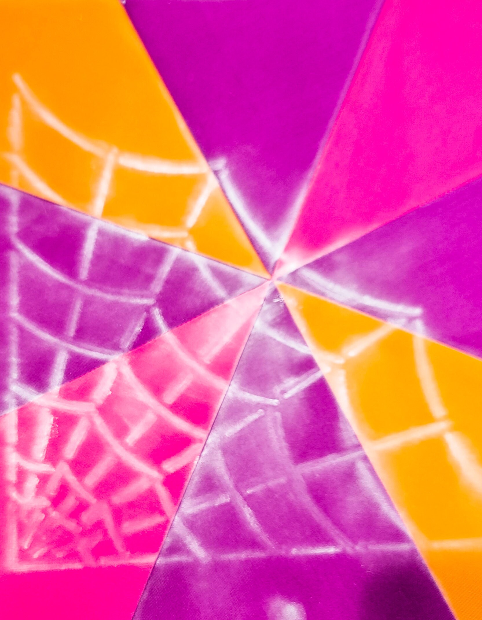 white chalk stencil of spider web on quilt block