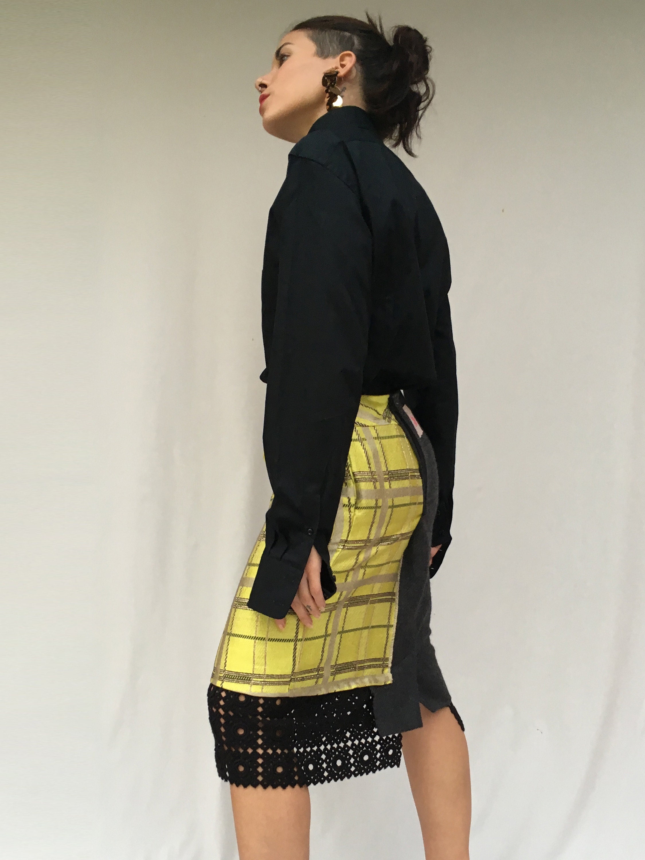 deconstructed skirt and jacket from selected vintage items. sustainability in the creative recovery of high quality waste clothing LOLA DARLING
