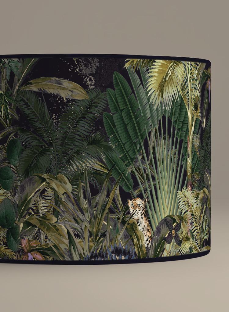 Abat-jour tambour en papier imprimé motif jungle détails du motifs