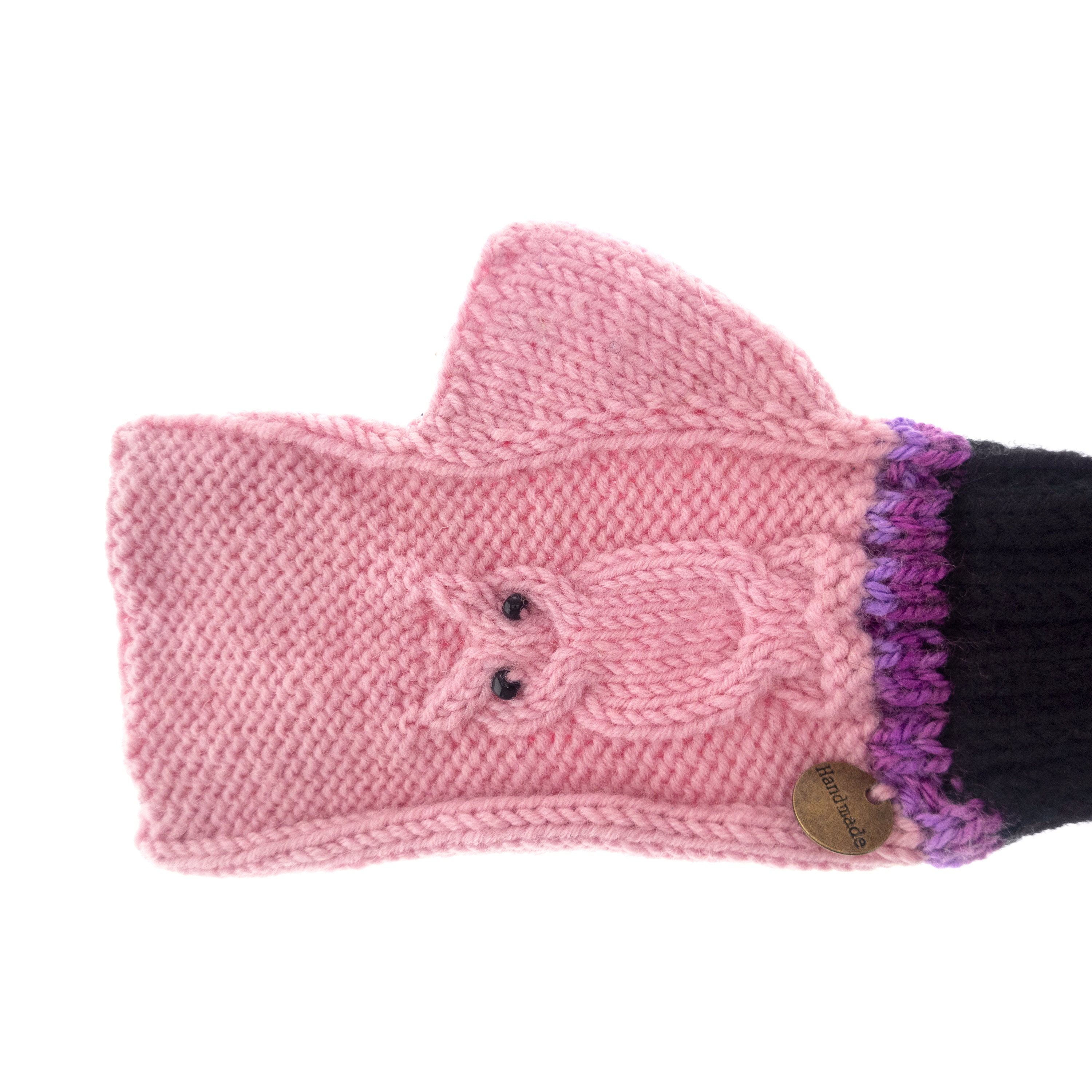 Crochet Mittens Fingerless Gloves Pink Owls