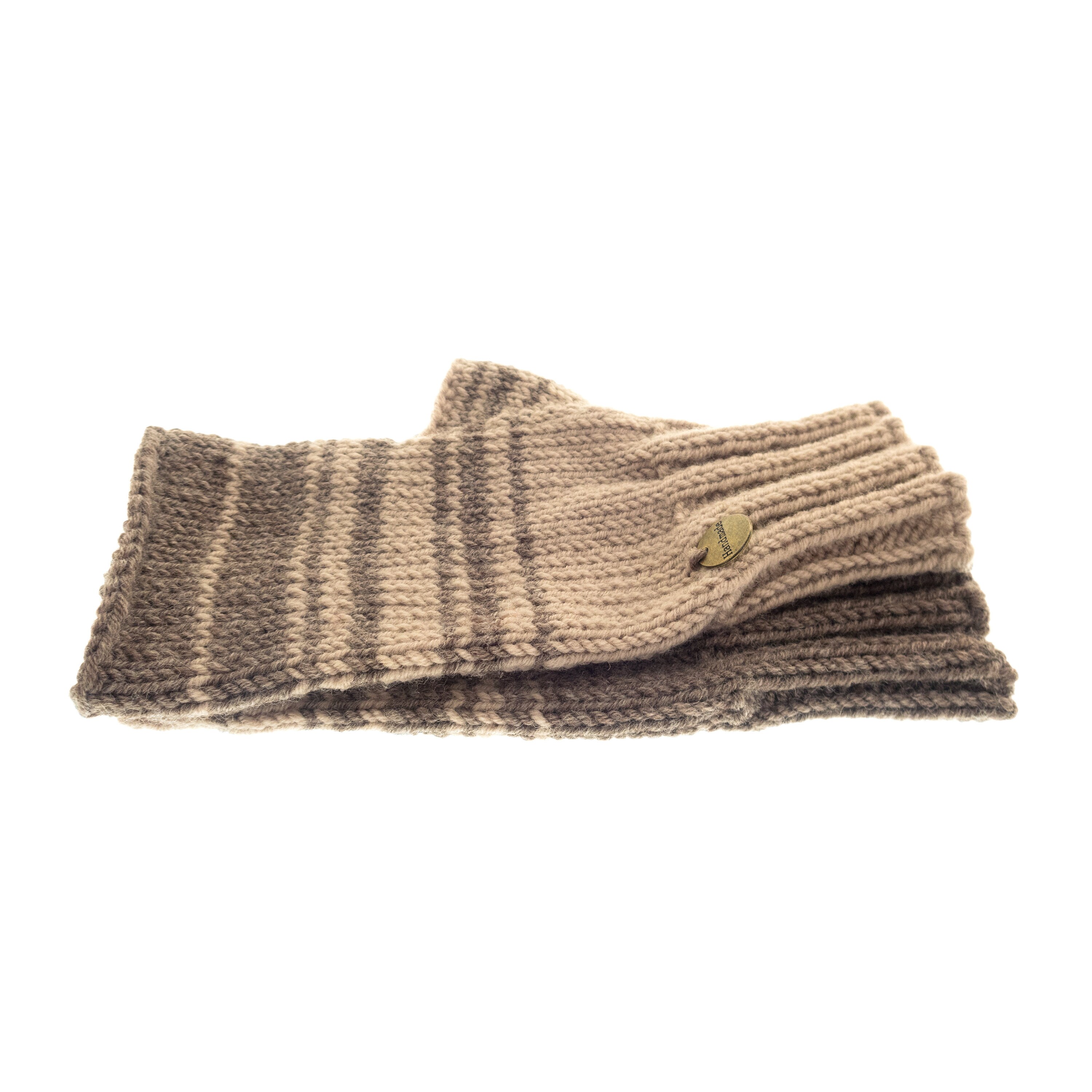 handmade warm mittens for adults with beige stripes