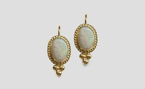 White-Opal-Gold-Braid-Levar-back-earrings-Bezel-set