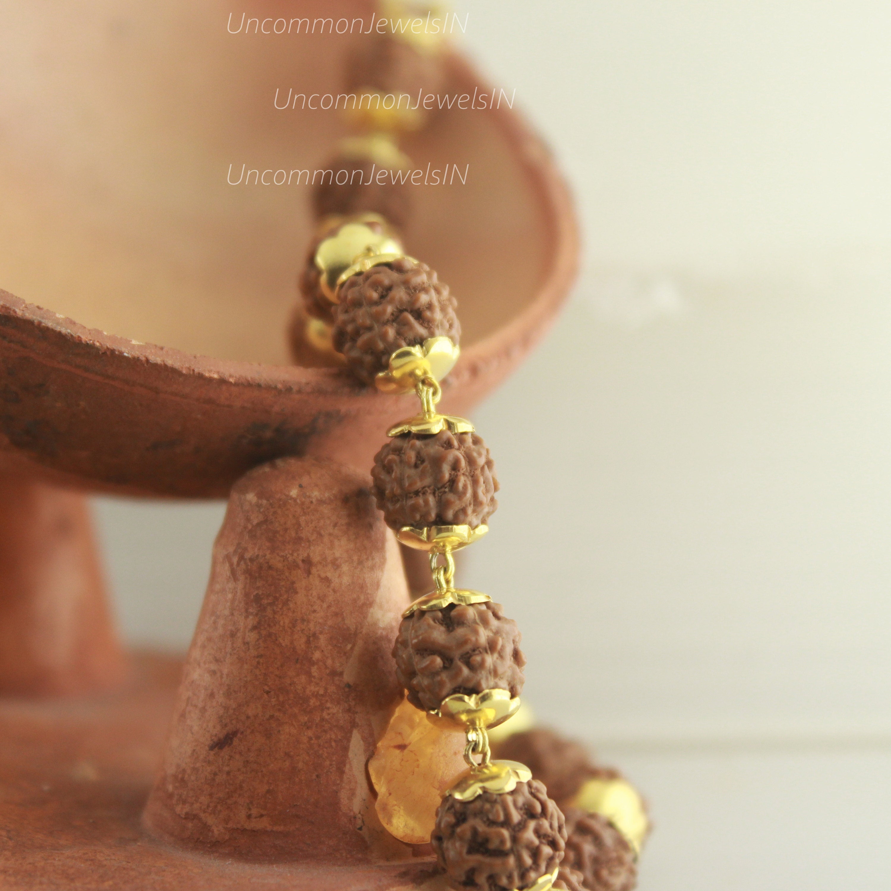 Rudraksha Bracelet in Gold, Indian Rudraksha Bracelet, Good Luck Bracelet, Yoga Bracelet, Religious Bracelet, UncommonJewelsIN, Easter Gifts