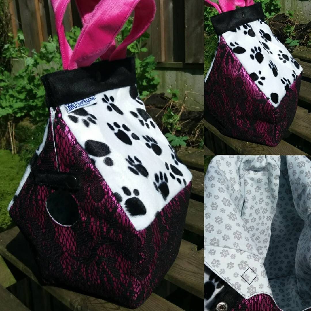 Pink and Black lace bag with paw prints