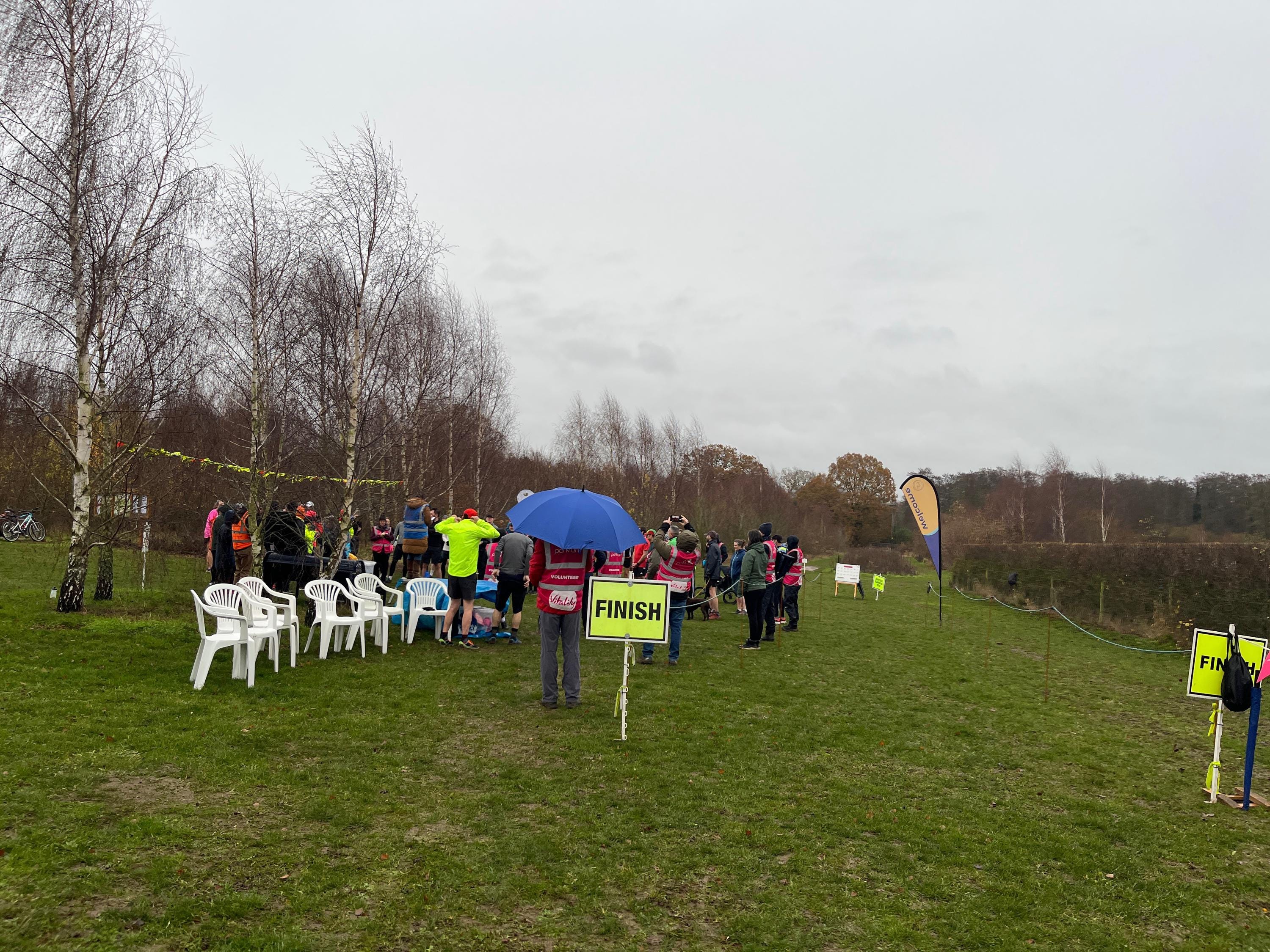 A group of people gathered at the start of a parkrun