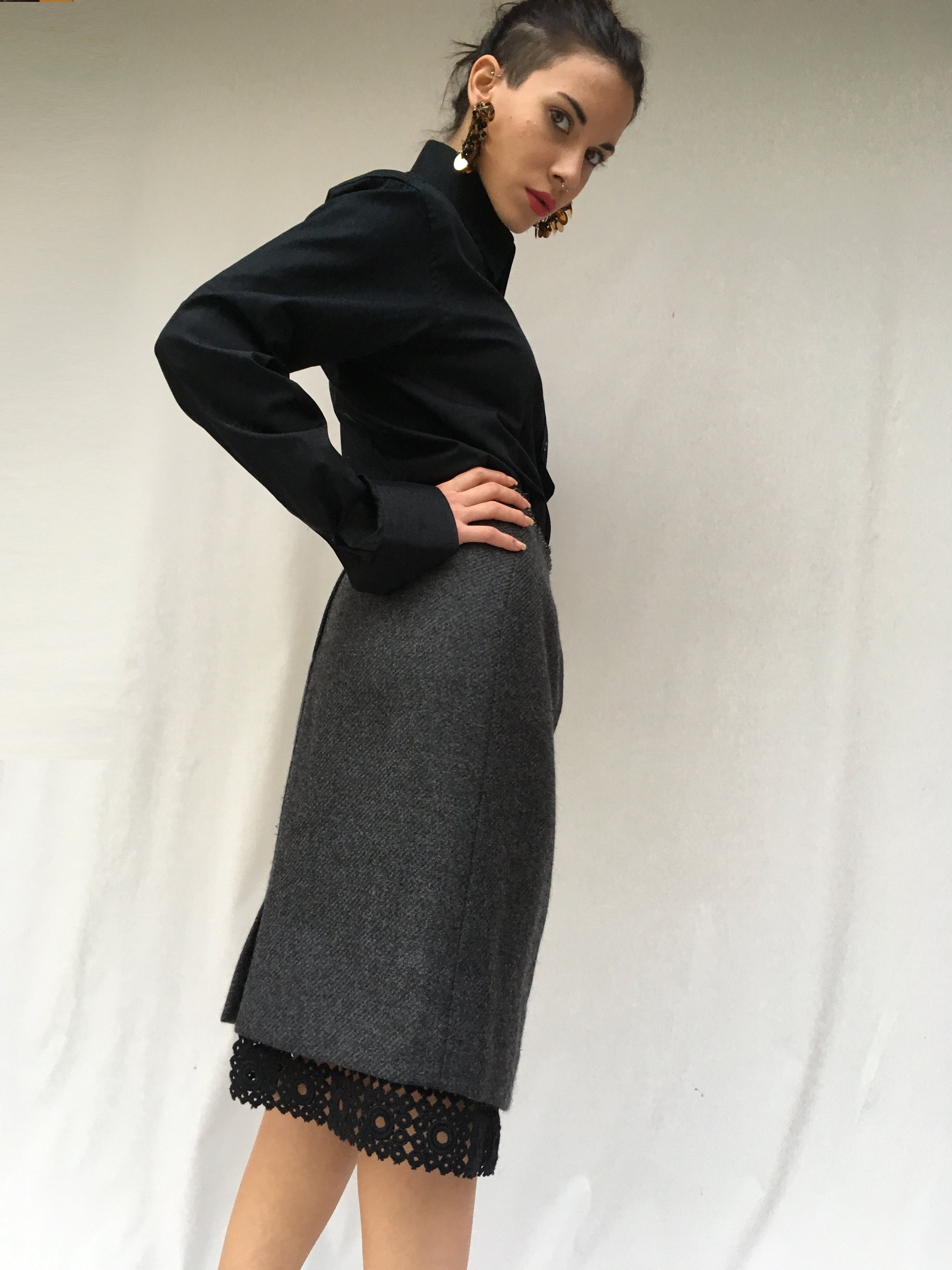 deconstructed skirt and jacket from selected vintage items. sustainability in the creative recovery of high quality waste clothing LOLA DARLING