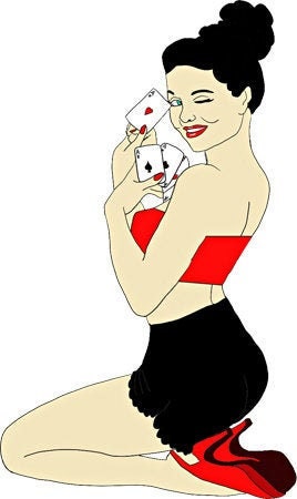 cartoon pinup girl playing cards