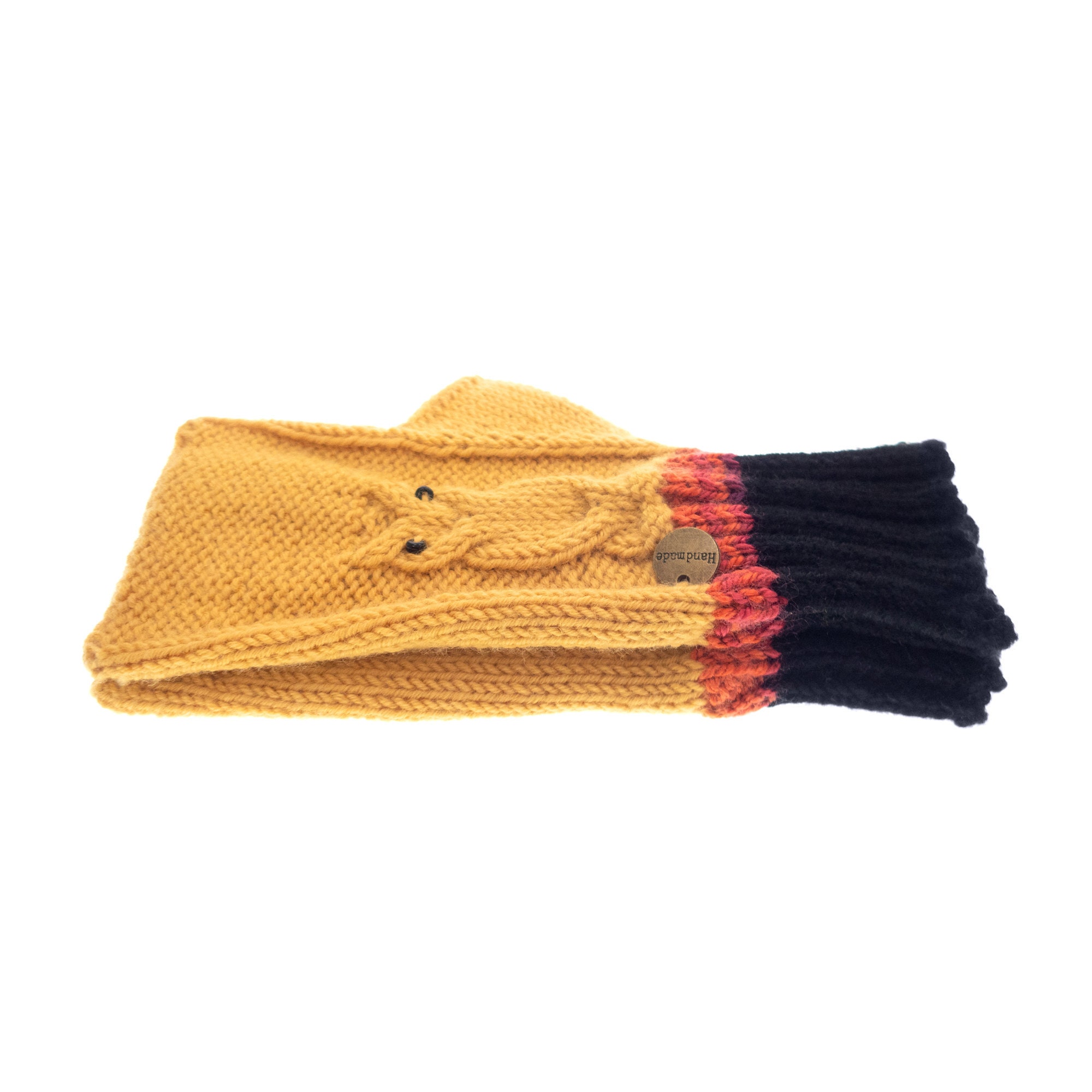 yellow fingerless gloves with owls