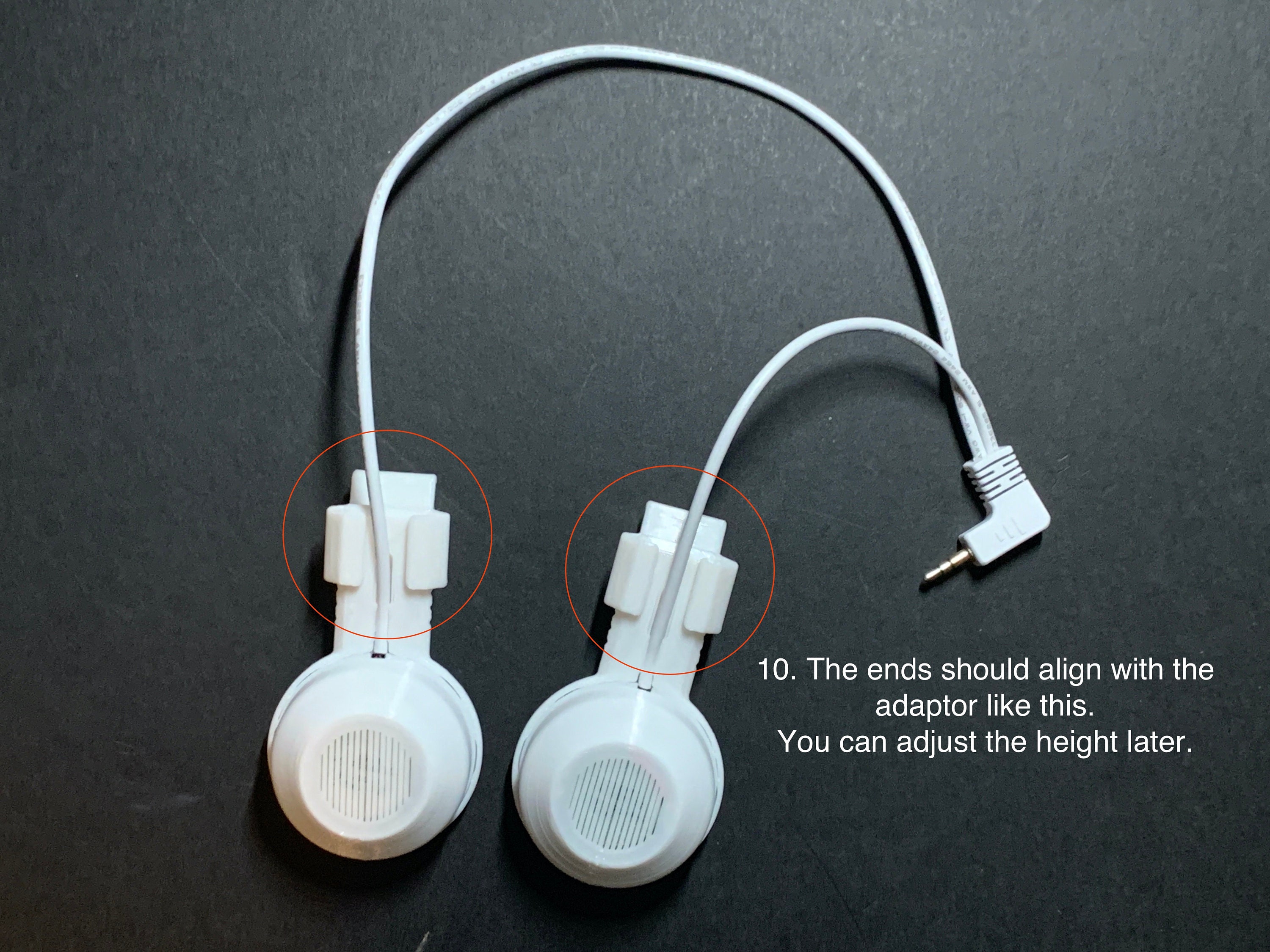 10. The ends should align with the adaptor like this. You can adjust the height later.